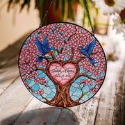 Custom Anniversary Suncatcher, Personalized Glass Tree of Love, Bluebird Wedding Gift, Couple Name & Date Keepsake