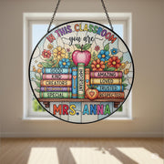 Custom Classroom Suncatcher, Teacher Name Glass Sign, Inspirational Stained Window Decor, Back to School Teacher Gift