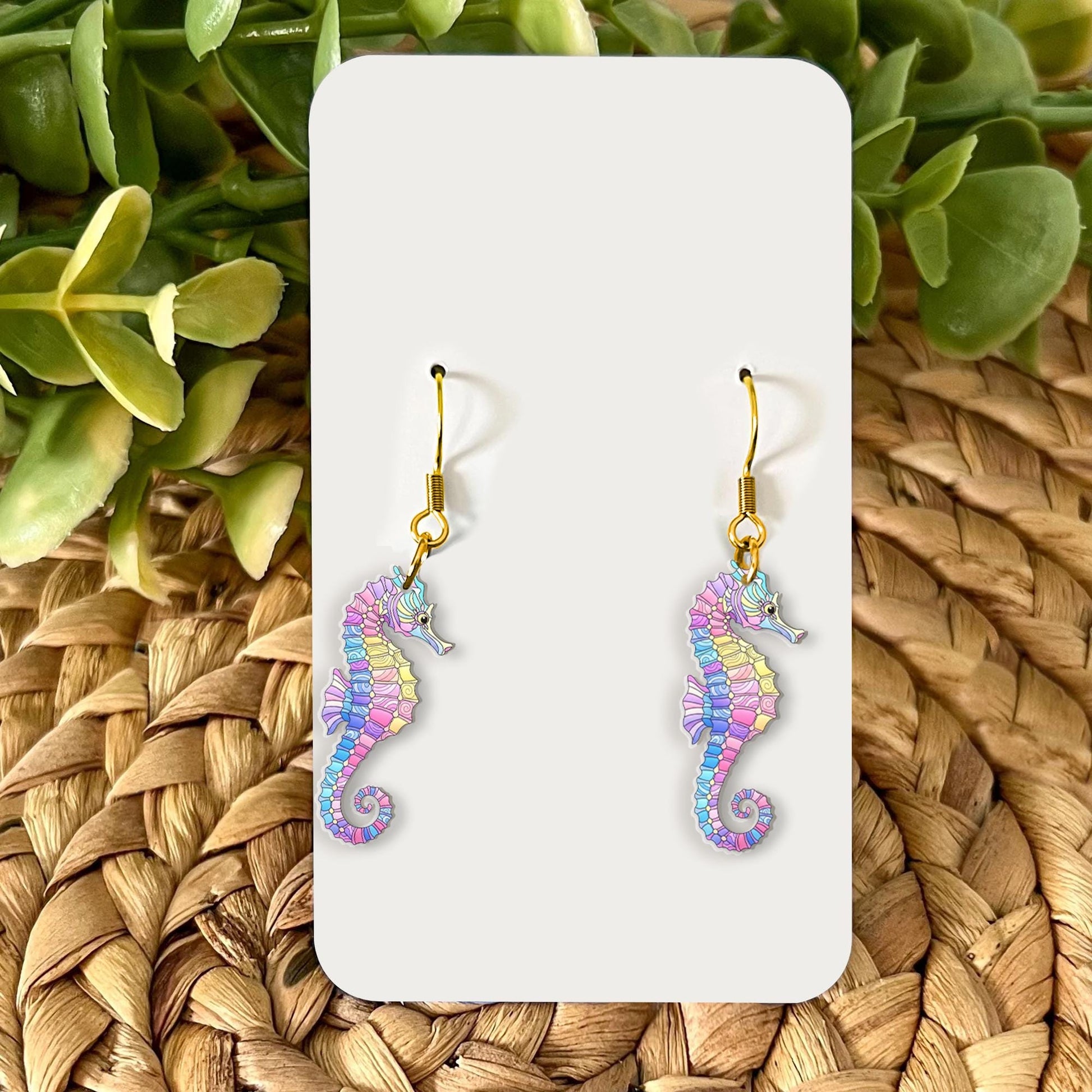 Colorful Seahorse Earrings – Ocean-Inspired Rainbow Sea Creature Jewelry, Mermaidcore Beach Gift for Her, Fun Summer Dangle Earrings