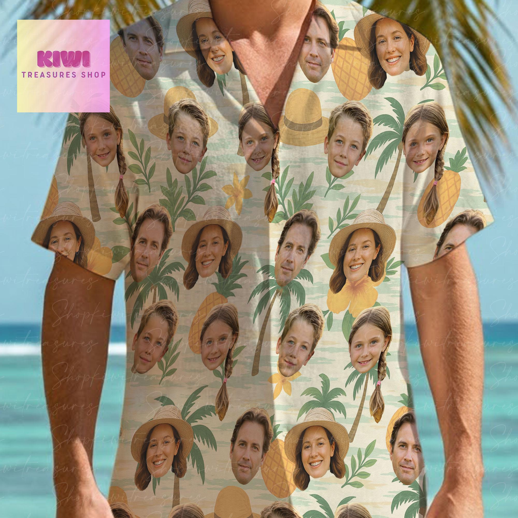 Custom Family Face Hawaiian Shirt – Personalized Unisex Tropical Vacation Shirt, Funny Beach Matching Outfit for Dad, Mom & Kids