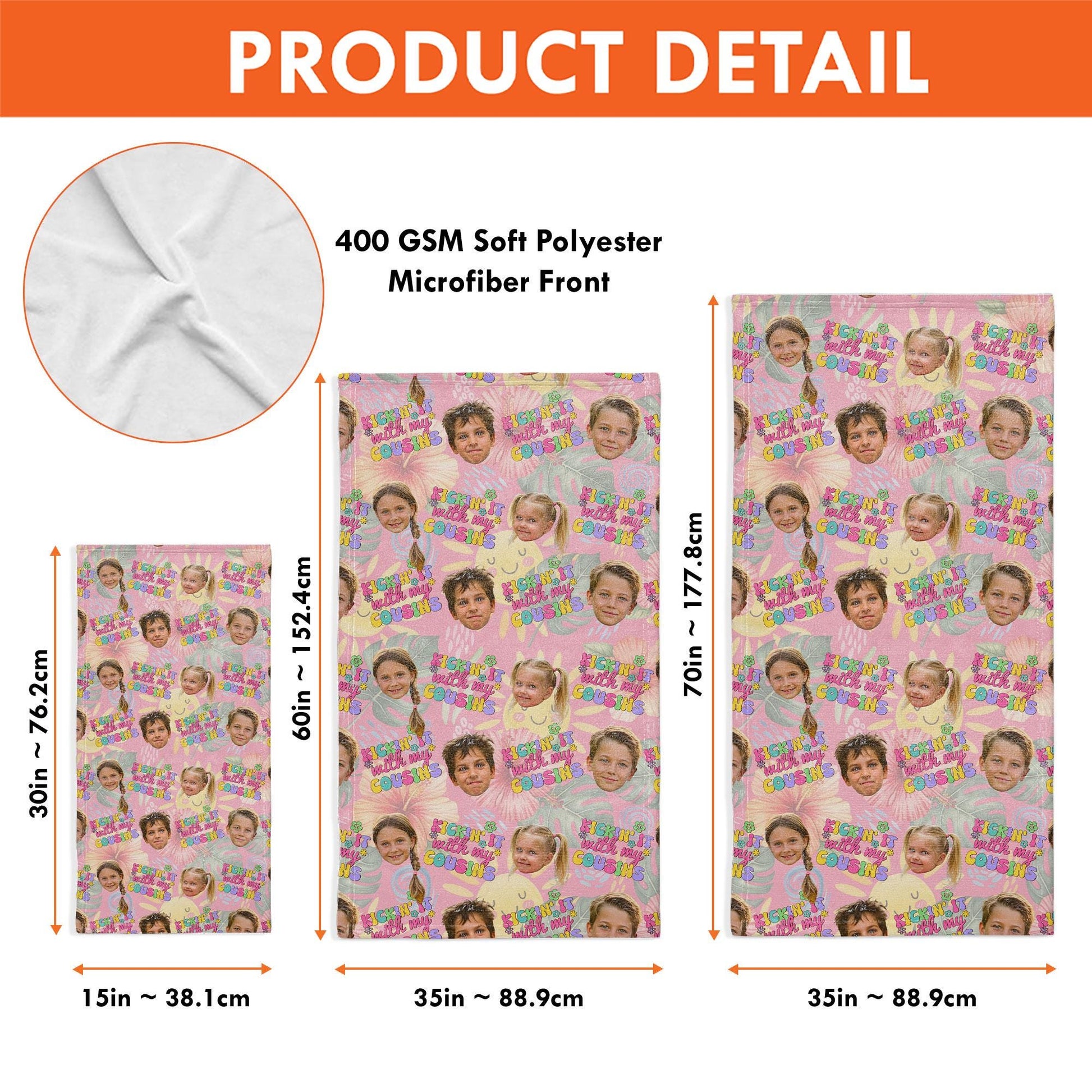 Custom Cousin Face Beach Towel – Personalized Kids Summer Gift, Cute Vacation Pool Towel with Photos, Fun Family Memory Keepsake