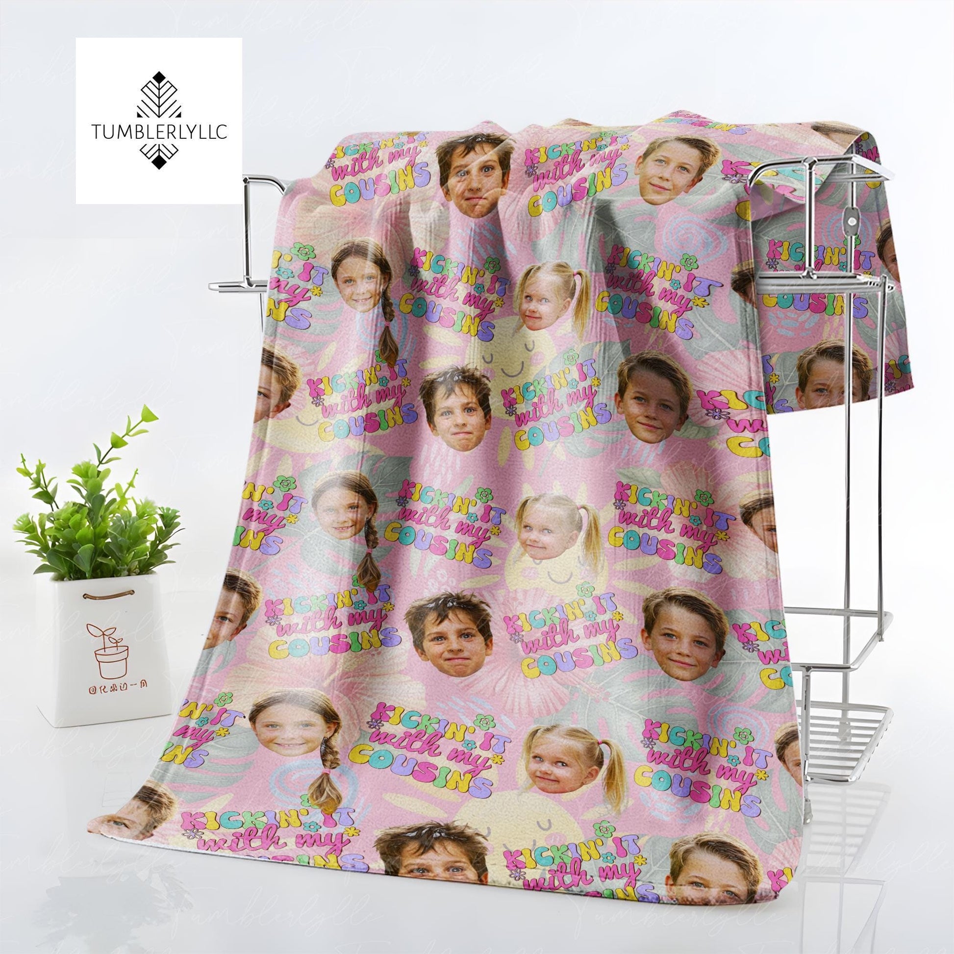 Custom Cousin Face Beach Towel – Personalized Kids Summer Gift, Cute Vacation Pool Towel with Photos, Fun Family Memory Keepsake