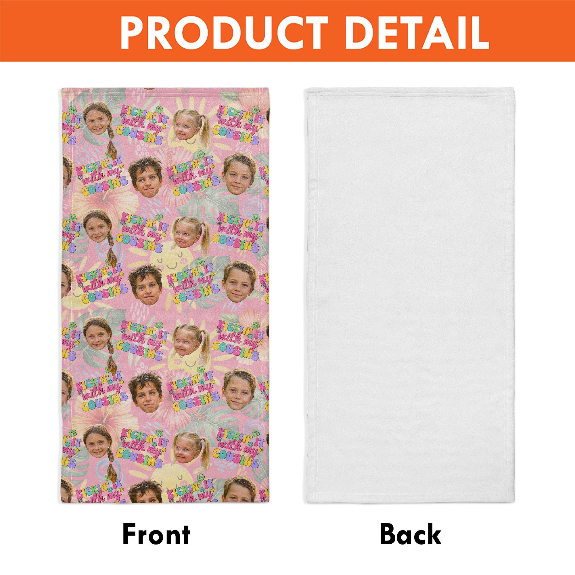 Custom Cousin Face Beach Towel – Personalized Kids Summer Gift, Cute Vacation Pool Towel with Photos, Fun Family Memory Keepsake