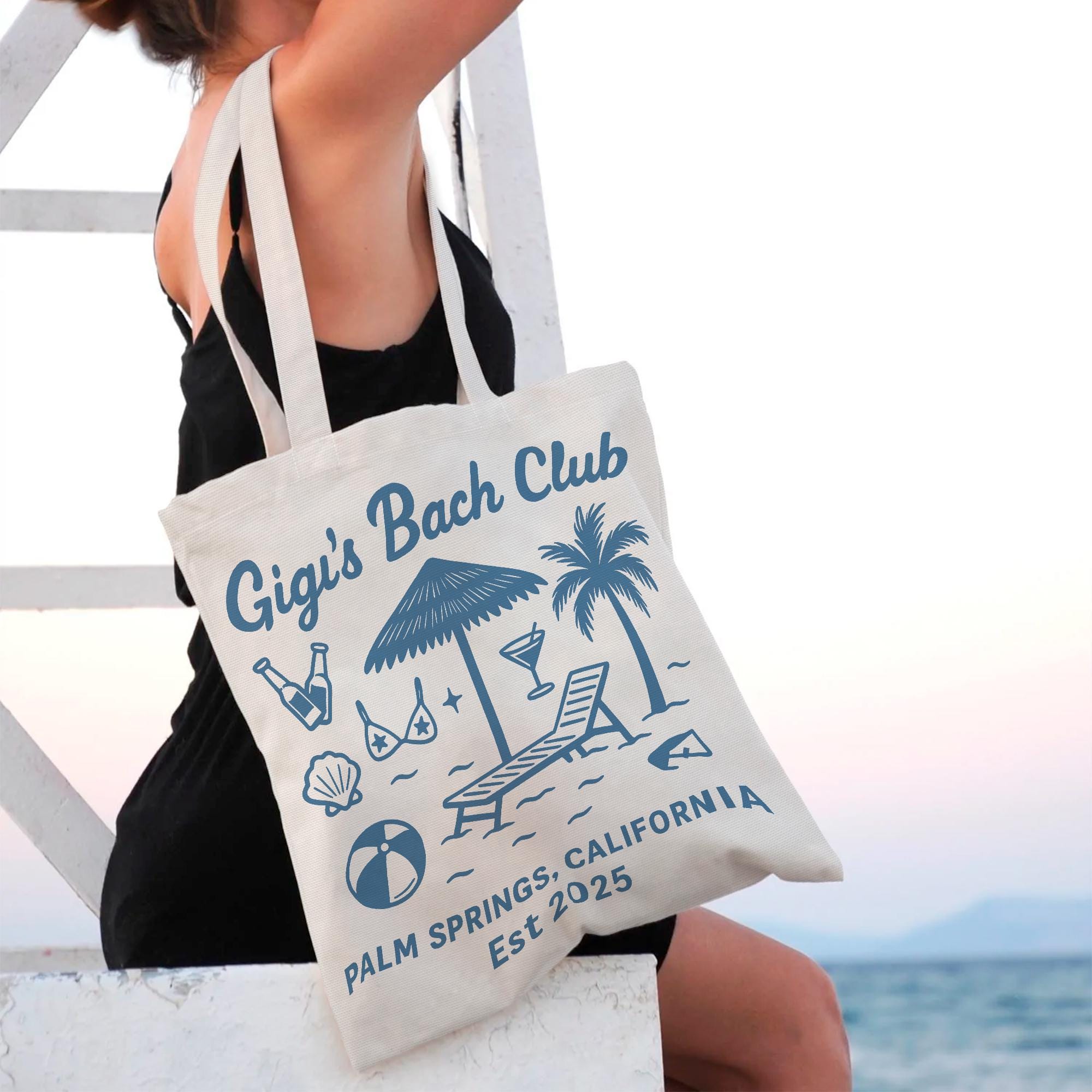 Custom Bachelorette Tote Bag – Personalized Bach Party Beach Bag, Bridal Weekend Favor, Palm Springs Girls Trip Gift, Bride Squad Bag