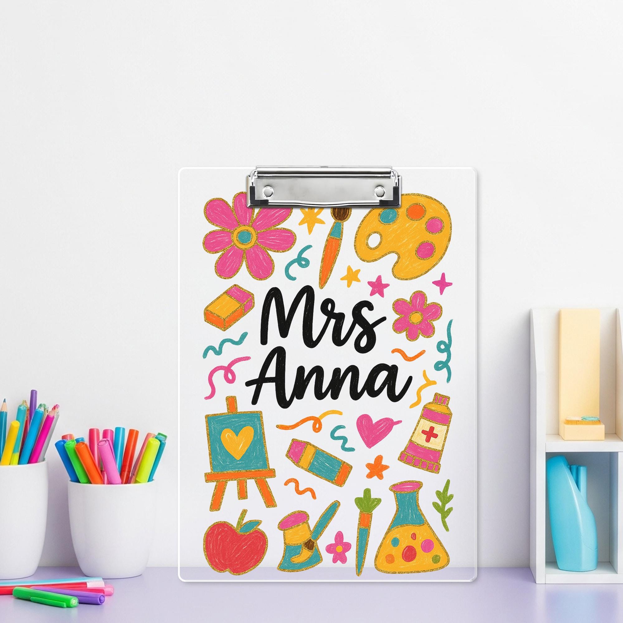 Custom Art Teacher Clipboard, Personalized Name Clipboard, Cute Gift for Art Teachers, Classroom Decor, Back to School Supplies