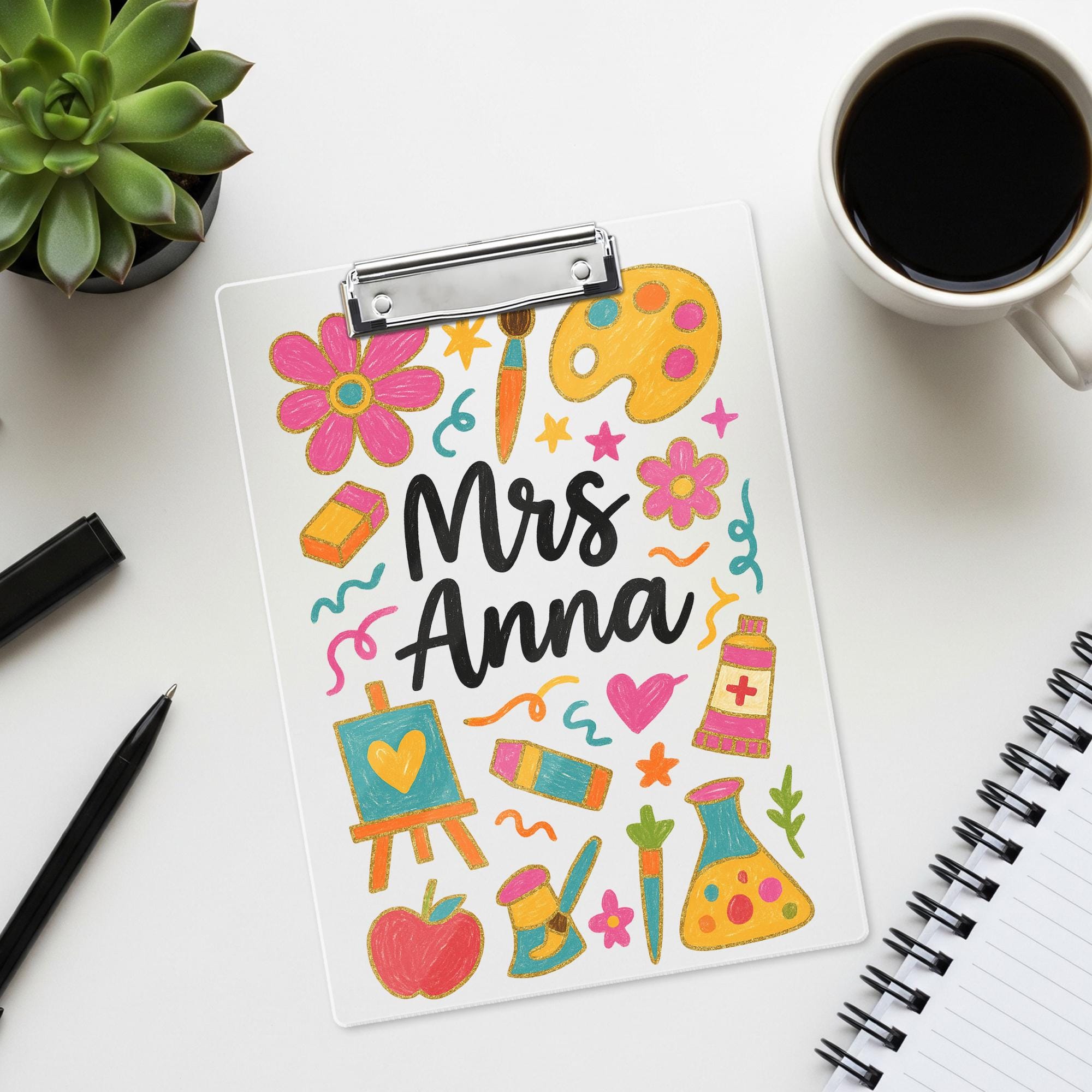 Custom Art Teacher Clipboard, Personalized Name Clipboard, Cute Gift for Art Teachers, Classroom Decor, Back to School Supplies