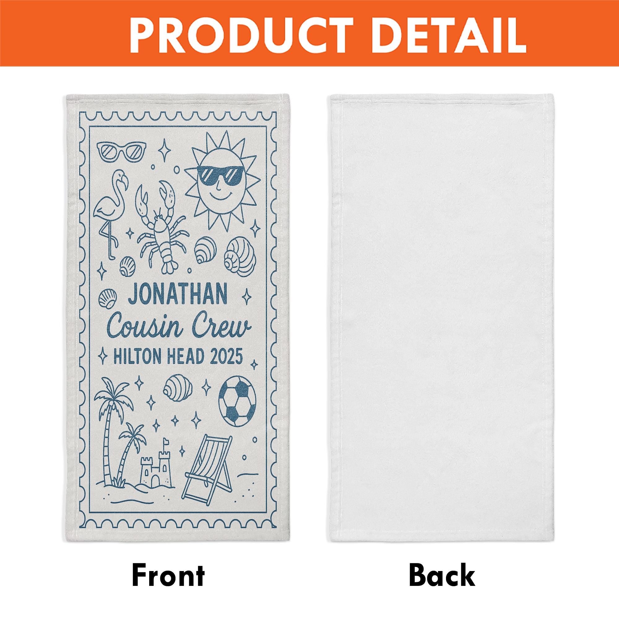 Personalized Cousin Crew Beach Towel, Summer Beach Gift For Cousin, Matching Cousin Trip Gift, Family Reunion Gift, Kids Birthday Pool Party