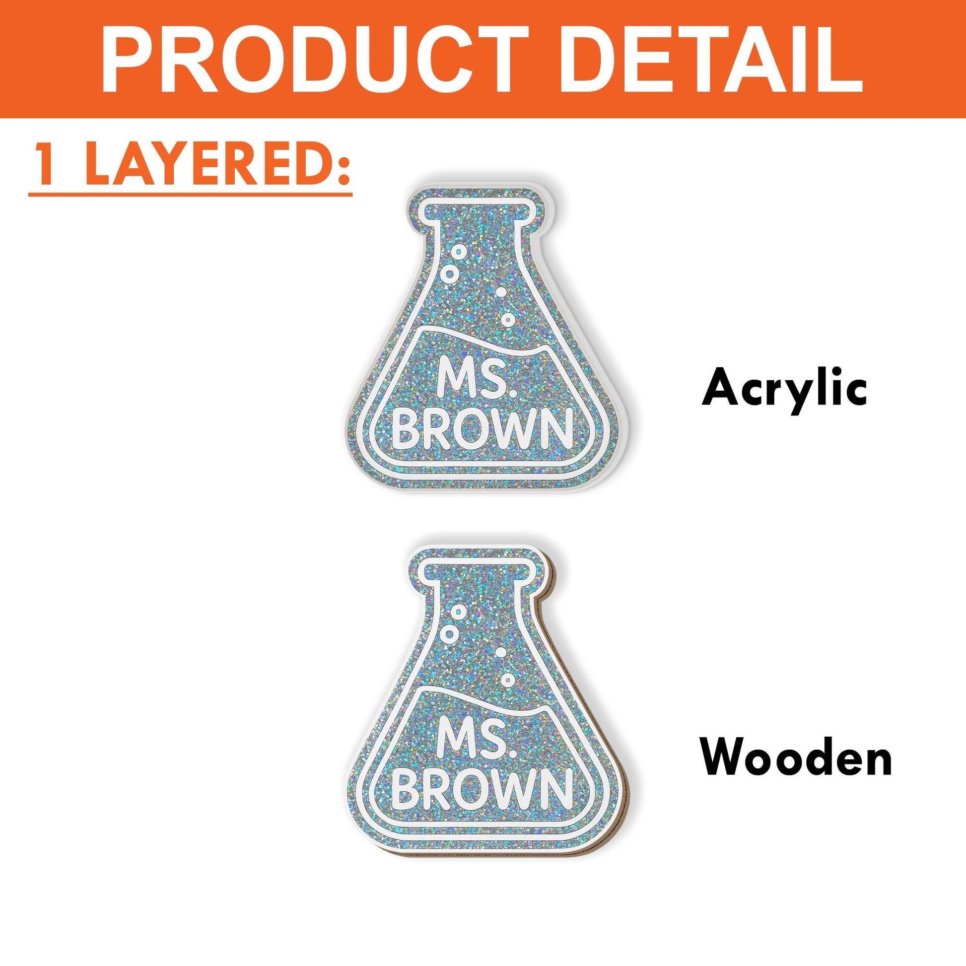 Personalized Science Teacher Name Tag – Glitter Acrylic Beaker Badge with Magnet Back, Custom Chemistry Lab ID for Educators, Back To School