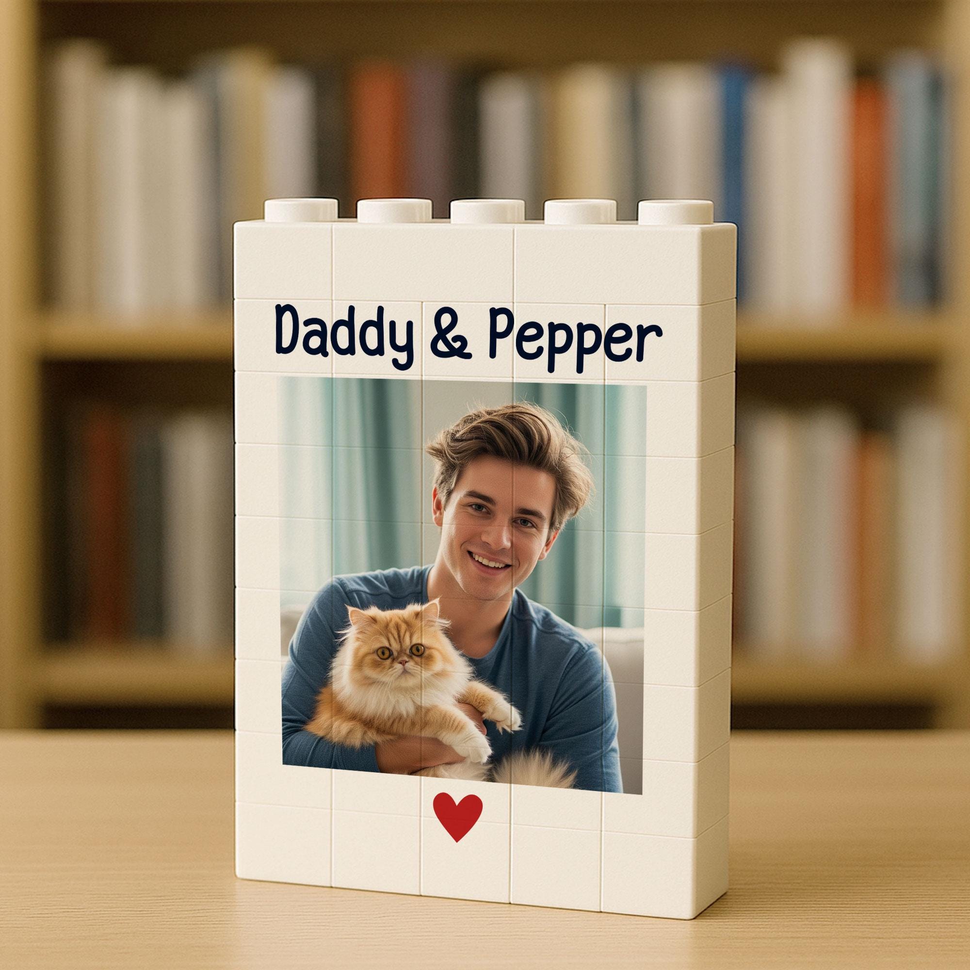 Custom Cat Photo Building Block | Personalized Pet Keepsake Gift | Cat Dad Decor | Name & Picture Memory Block | Cute Pet Display