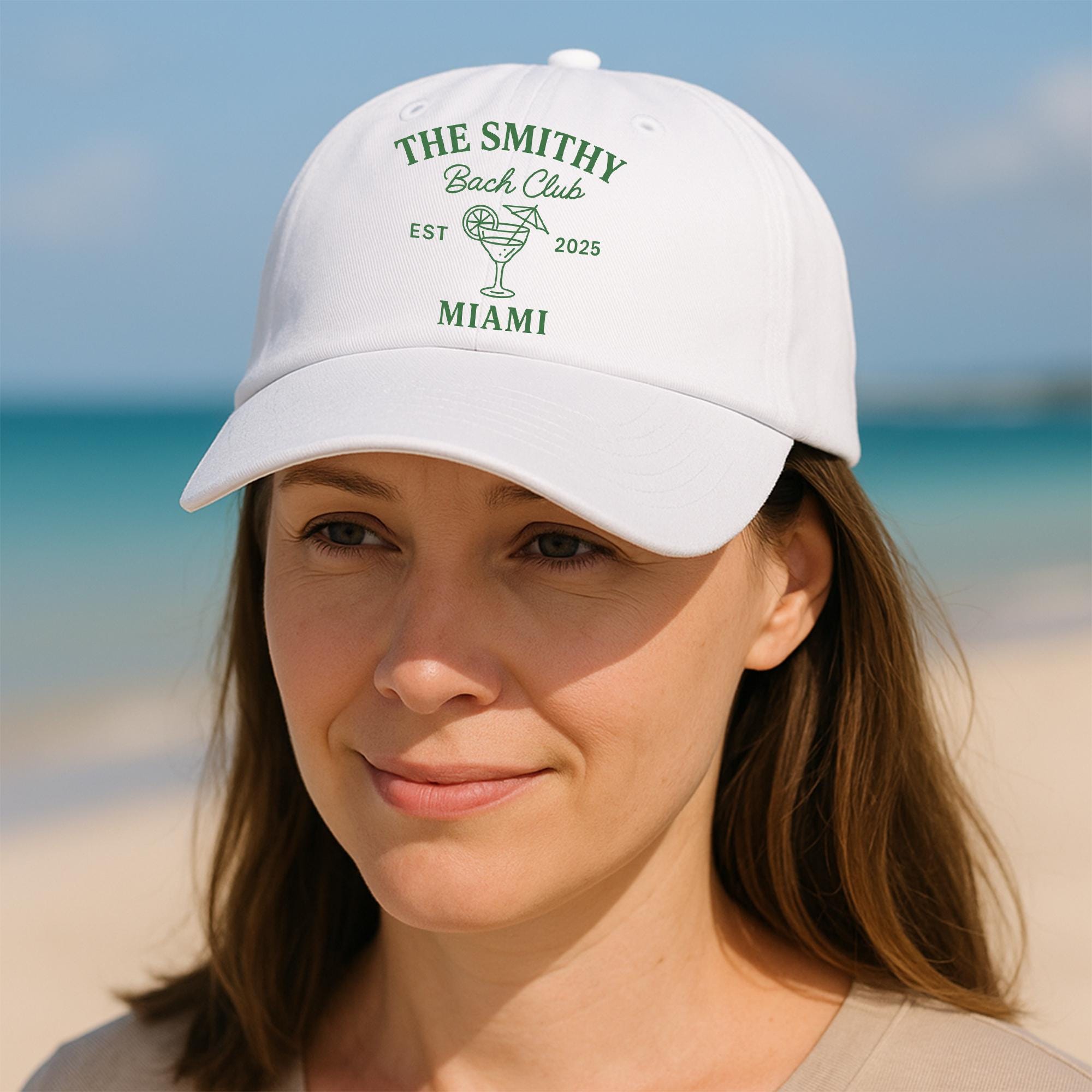 Custom Bach Club Hat – Personalized Bachelorette Party Cap with Cocktail Glass, Beach Trip Gift for Bridesmaids or Girls Weekend 2025