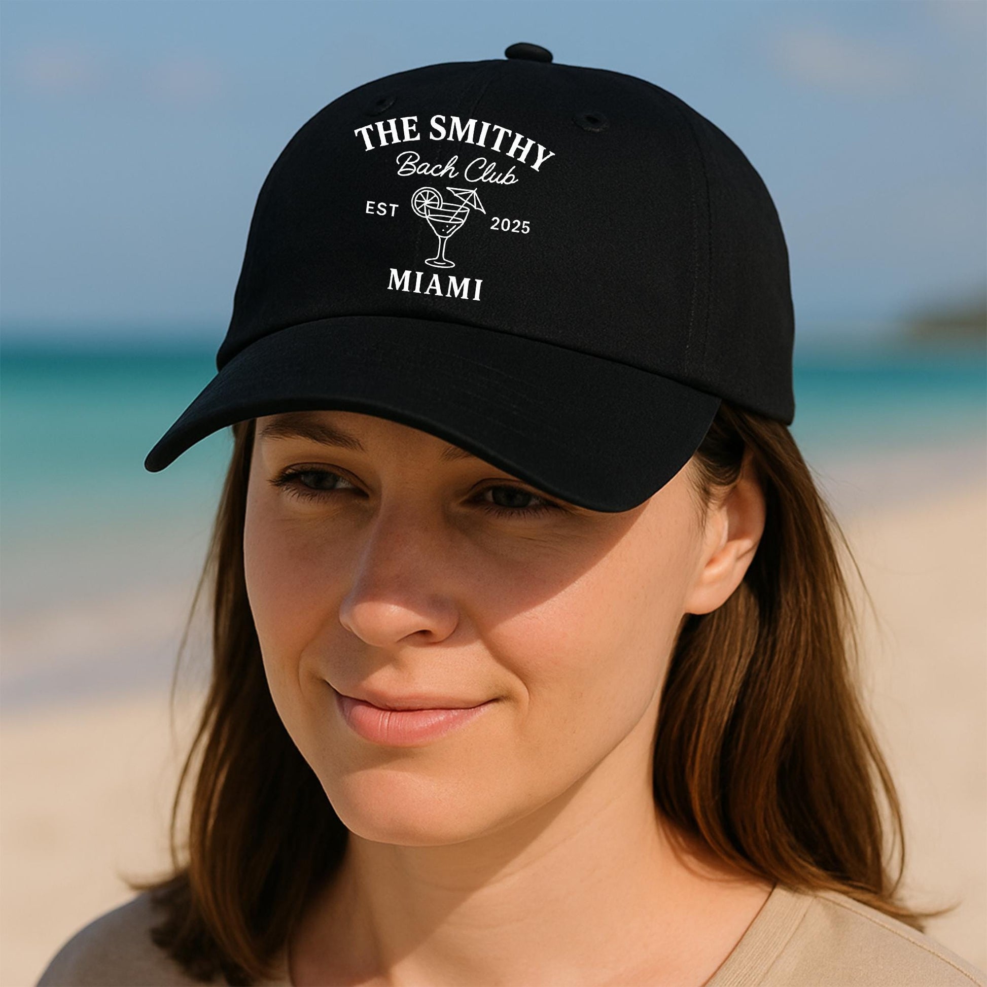 Custom Bach Club Hat – Personalized Bachelorette Party Cap with Cocktail Glass, Beach Trip Gift for Bridesmaids or Girls Weekend 2025