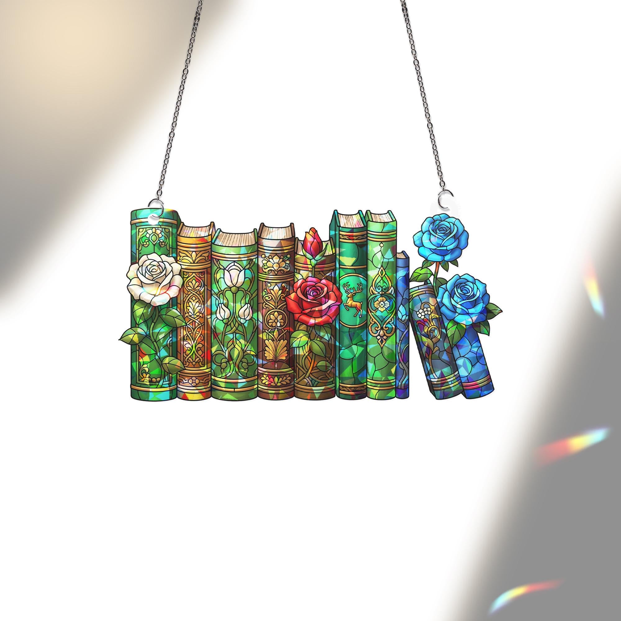 Colorful Books Acrylic Window Hanging | Back to School Classroom Decor | Book Lover Gift | Teacher Library Shelf Decoration