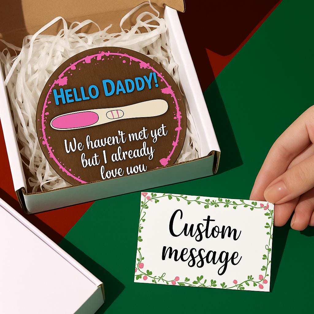 Dad to Be Gift 2 Layer Wood Sign, Hello Daddy Pregnancy Reveal, Surprise Baby Announcement for Husband, Two Layer Wooden Sign Decor