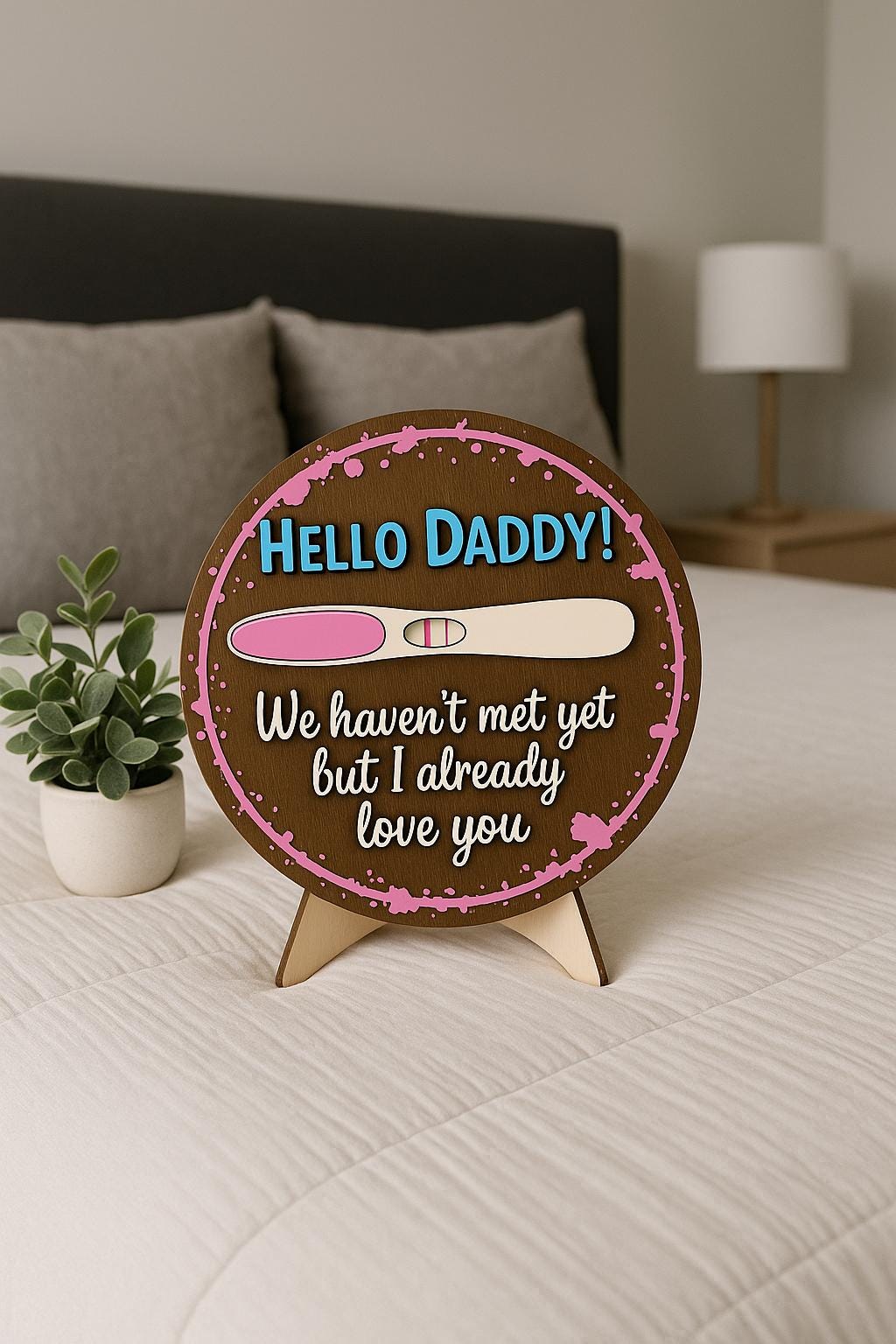 Dad to Be Gift 2 Layer Wood Sign, Hello Daddy Pregnancy Reveal, Surprise Baby Announcement for Husband, Two Layer Wooden Sign Decor