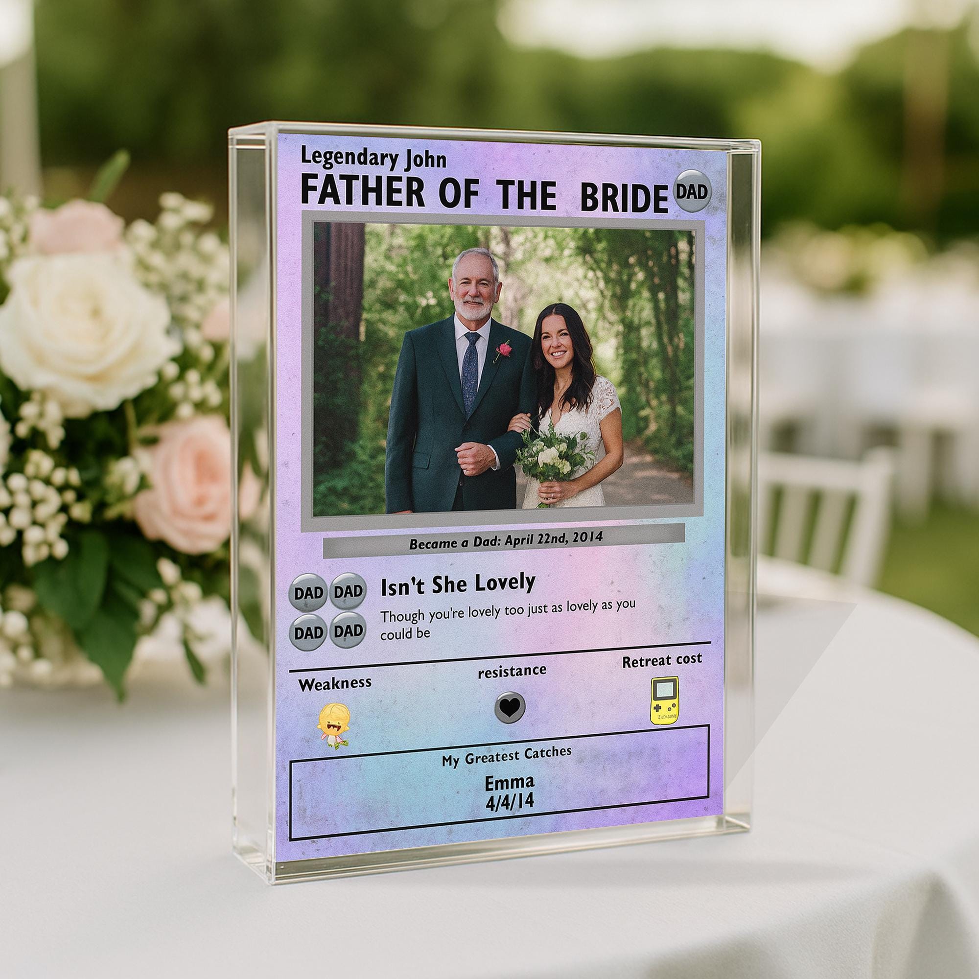 Custom Father of the Bride Acrylic Block, Wedding Gift from Daughter, Personalized Trading Card Style Dad Keepsake Display