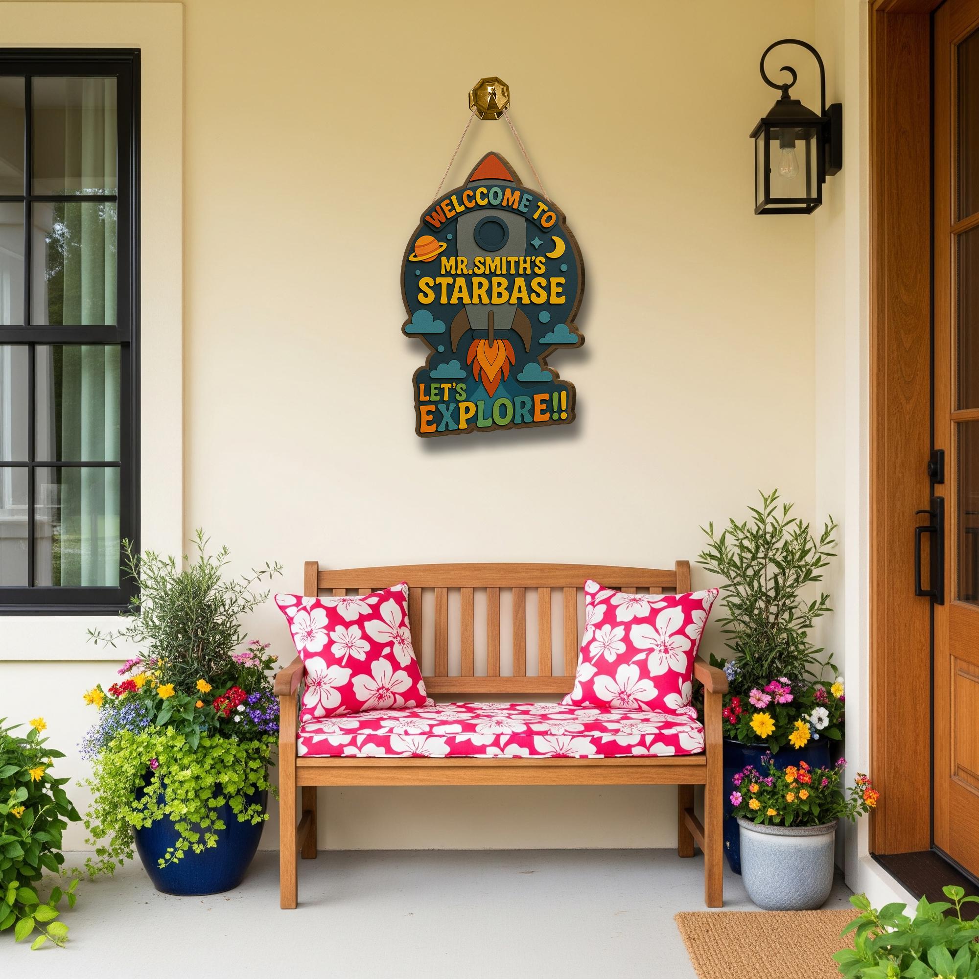 Custom Classroom Door Sign, Rocket Theme Back to School Sign, Teacher Name Sign, Outer Space Decor, Wooden Welcome Sign, Classroom Decor