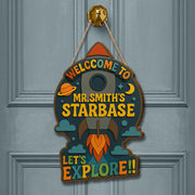 Custom Classroom Door Sign, Rocket Theme Back to School Sign, Teacher Name Sign, Outer Space Decor, Wooden Welcome Sign, Classroom Decor