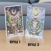 Custom Cat Tarot Card with Birth Month Flower – Holographic Pet Memorial Gift – Kawaii Cat Art Print – Personalized Animal Tarot Decor