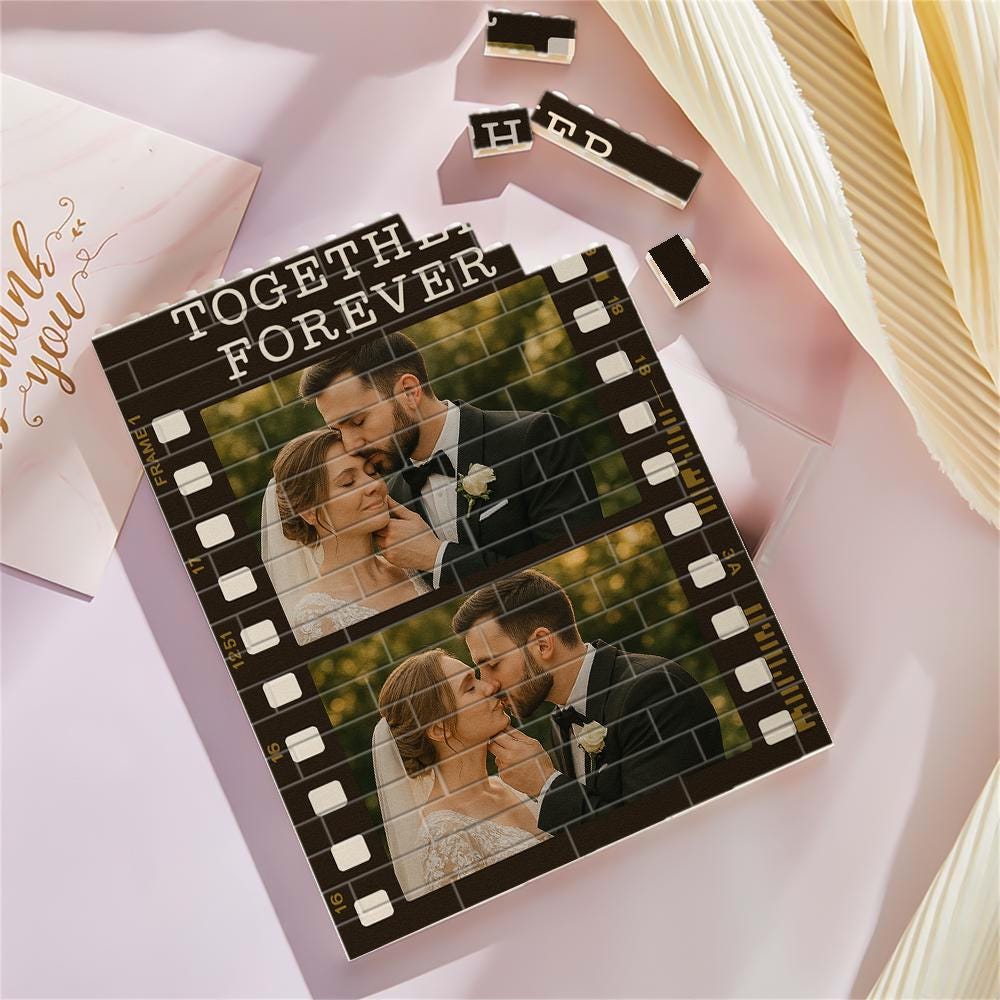 Personalized Couple Photo Block, Together Forever Film Strip Wedding Gift, Custom Anniversary Engagement Picture Keepsake Home Decor