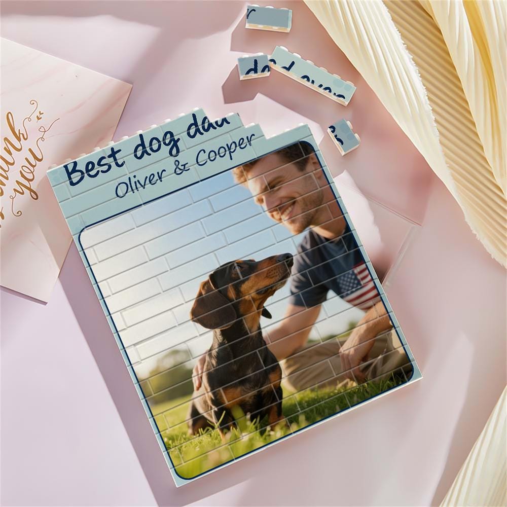 Custom Dog Dad Photo Building Block, Personalized Best Dog Dad Ever Gift, Pet Lover Keepsake with Names, Corgi Dad Photo Display Decor