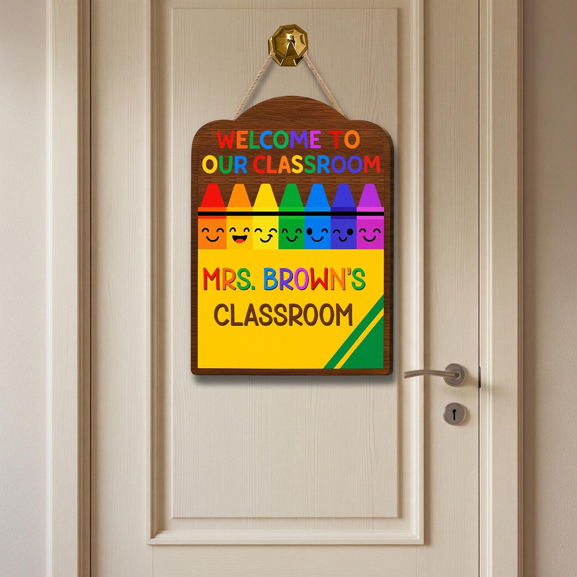 Personalized Crayon Teacher Door Sign, Welcome to Our Classroom Sign, Custom Name Rainbow School Decor for Teachers, Educators, School Decor