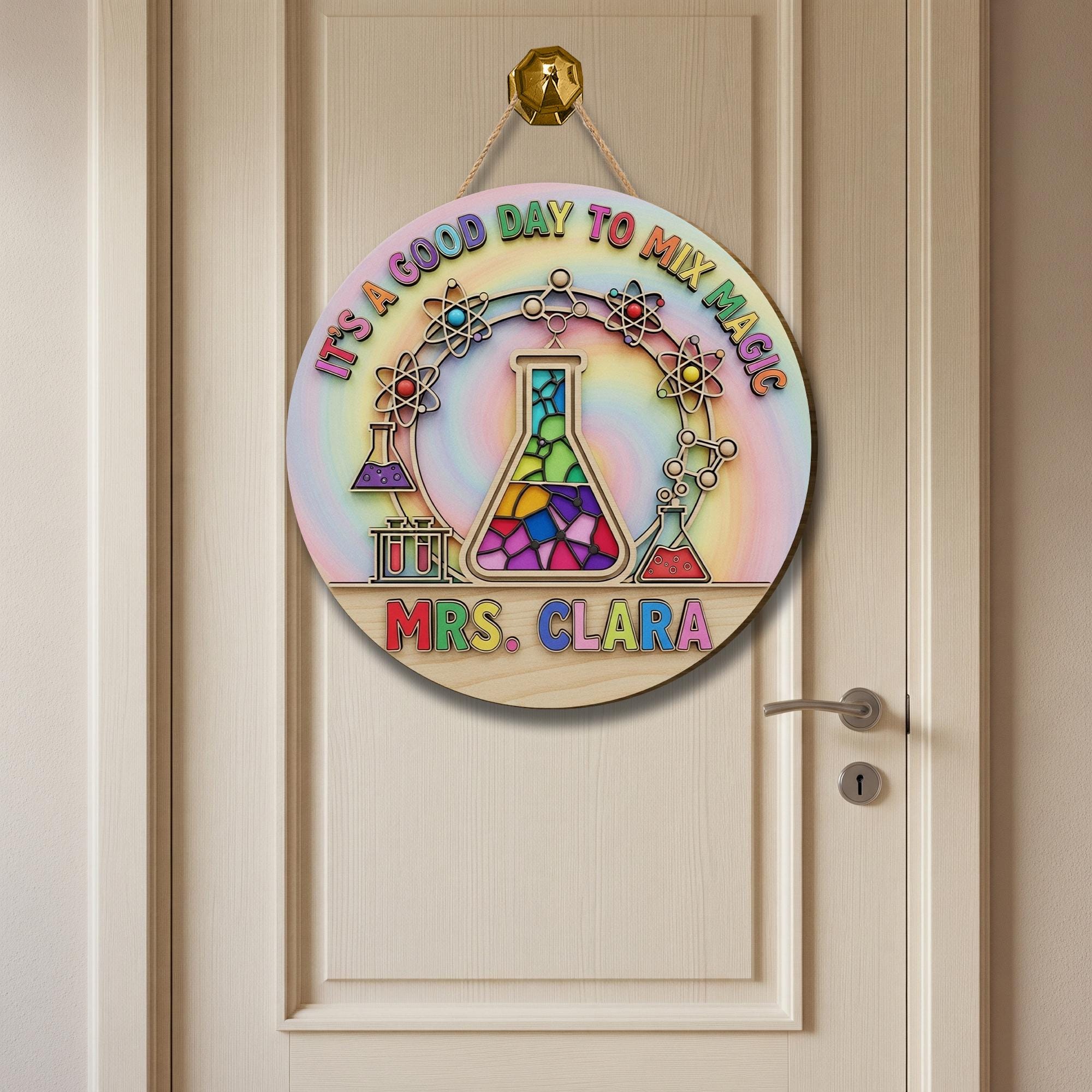 Custom 3D Wood Science Teacher Sign, Back to School Classroom Door Decor, Personalized Science Theme Sign, It's a Good Day to Mix Magic