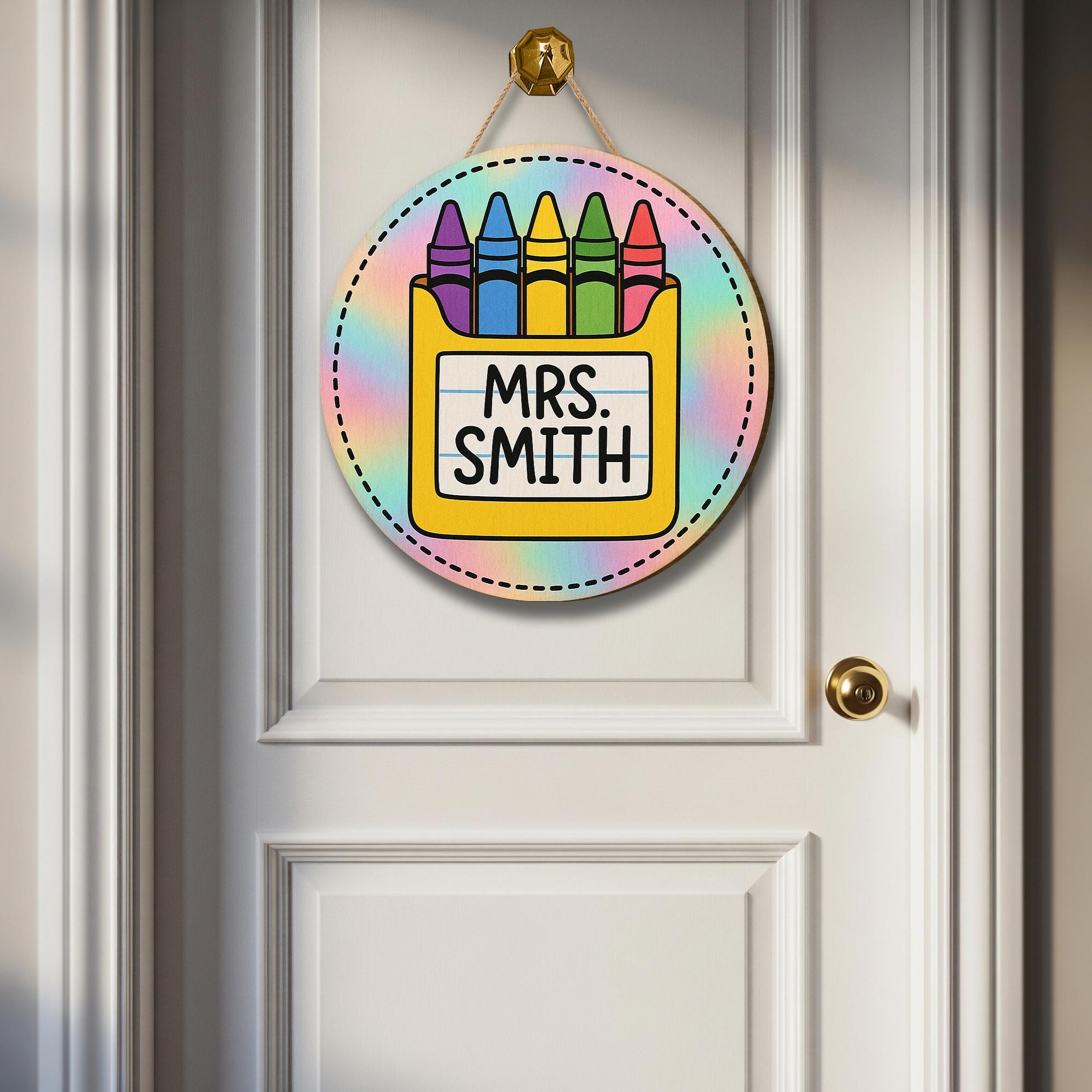 Custom 3D Crayon Teacher Sign, Back to School Classroom Door Decor, Personalized Wooden Rainbow Name Sign, Teacher Gift