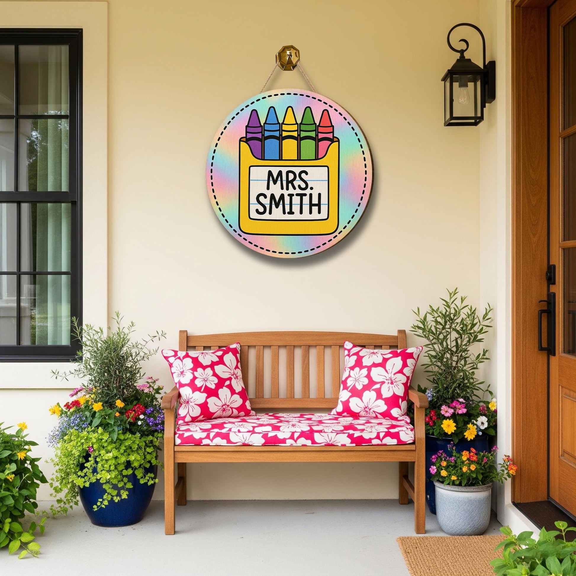 Custom 3D Crayon Teacher Sign, Back to School Classroom Door Decor, Personalized Wooden Rainbow Name Sign, Teacher Gift