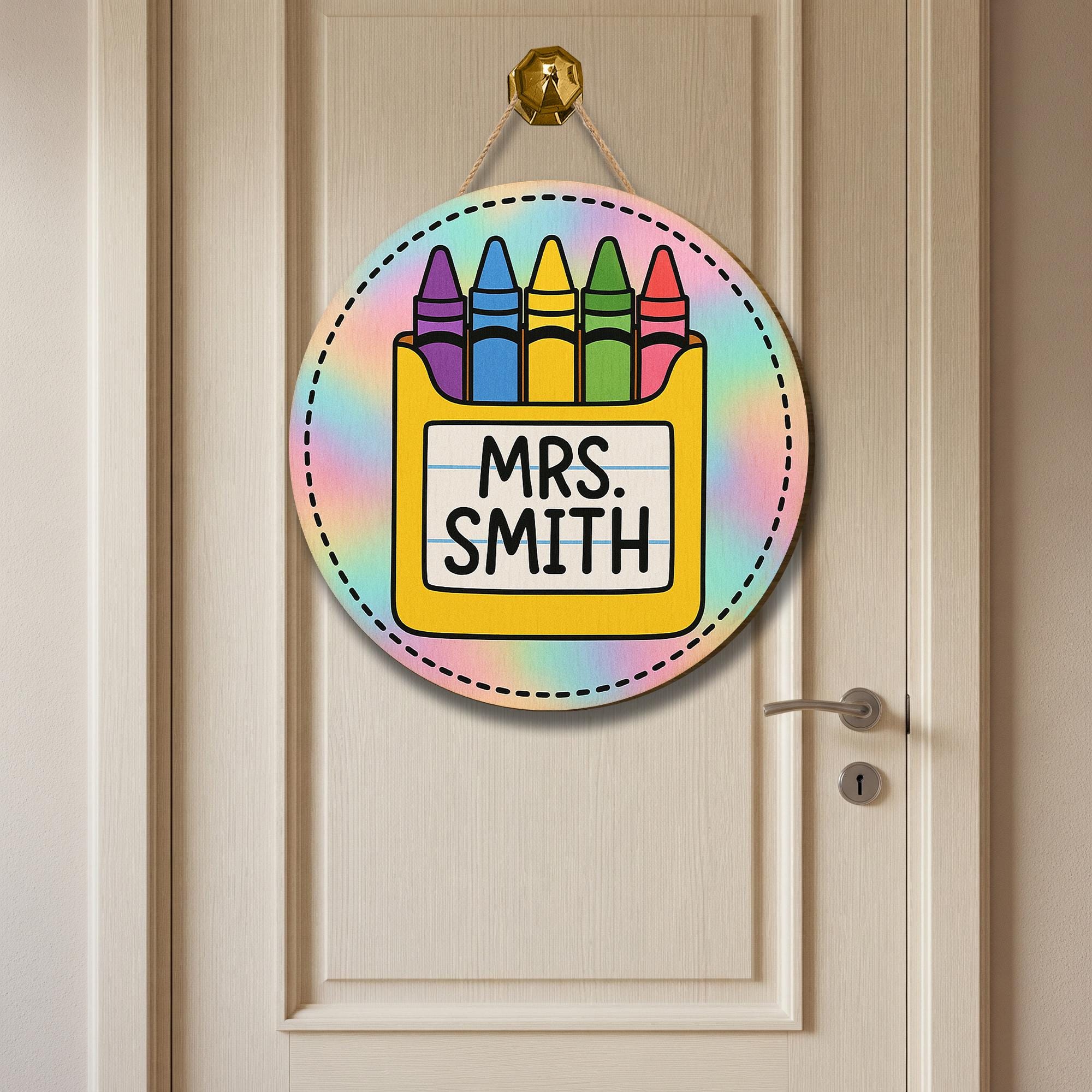 Custom 3D Crayon Teacher Sign, Back to School Classroom Door Decor, Personalized Wooden Rainbow Name Sign, Teacher Gift