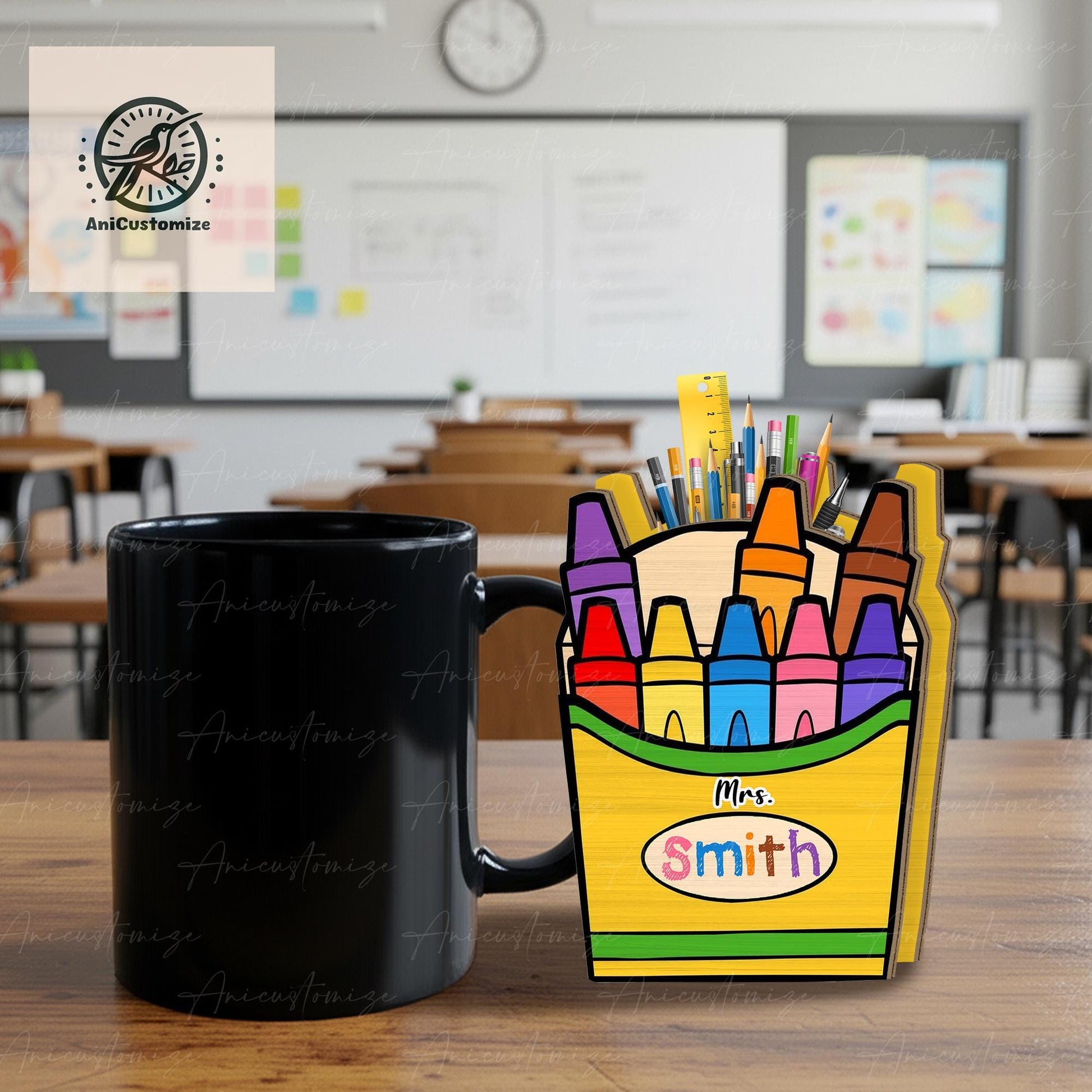 Personalized Crayon Pencil Holder for Teachers, Custom Desk Organizer for Teachers, Educators, Back to School Classroom Supply Gift