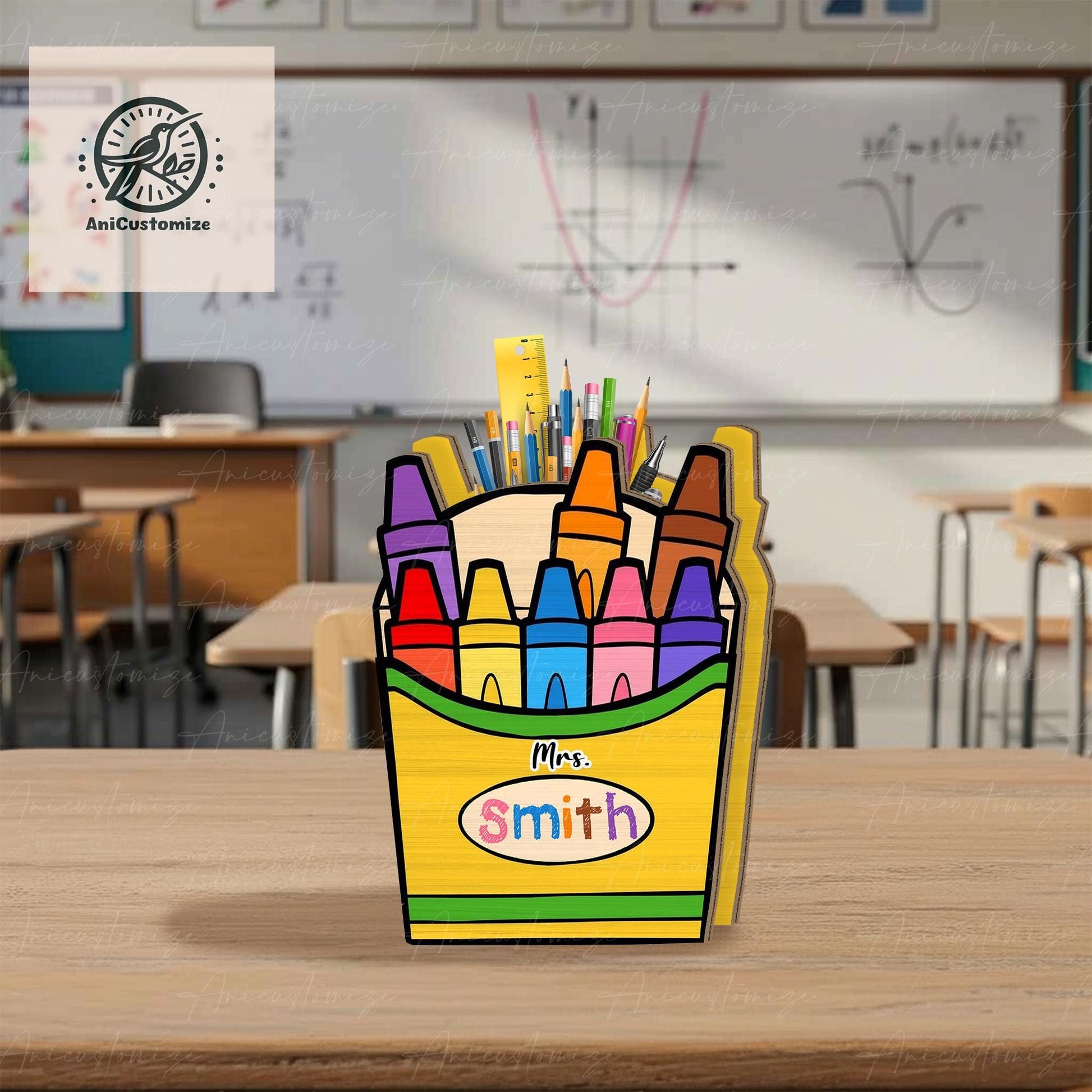 Personalized Crayon Pencil Holder for Teachers, Custom Desk Organizer for Teachers, Educators, Back to School Classroom Supply Gift