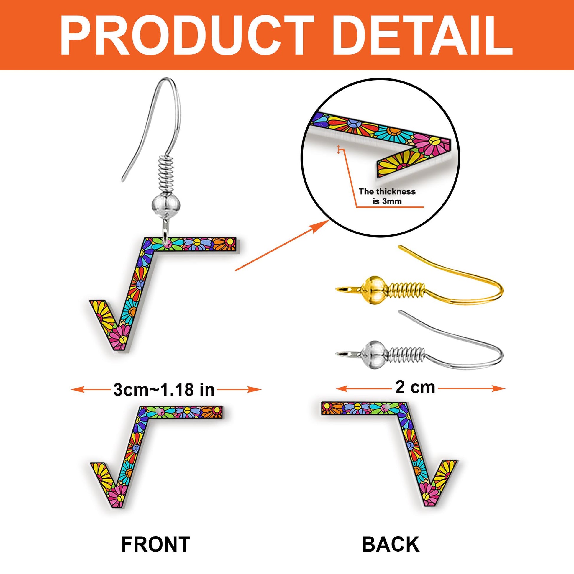 Colorful Square Root Earrings, Math Teacher Jewelry, Funny Math Gift, Flower Pattern Dangle Earrings, Geeky Teacher Accessory