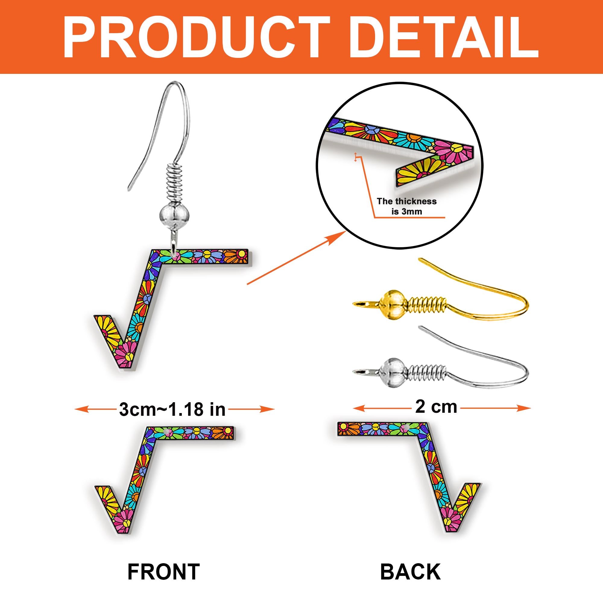 Colorful Square Root Earrings, Math Teacher Jewelry, Funny Math Gift, Flower Pattern Dangle Earrings, Geeky Teacher Accessory