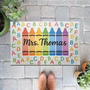 Crayon Alphabet Teacher Doormat, Custom Classroom Rug, Personalized Back to School Mat, Classroom Welcome Floor Decor