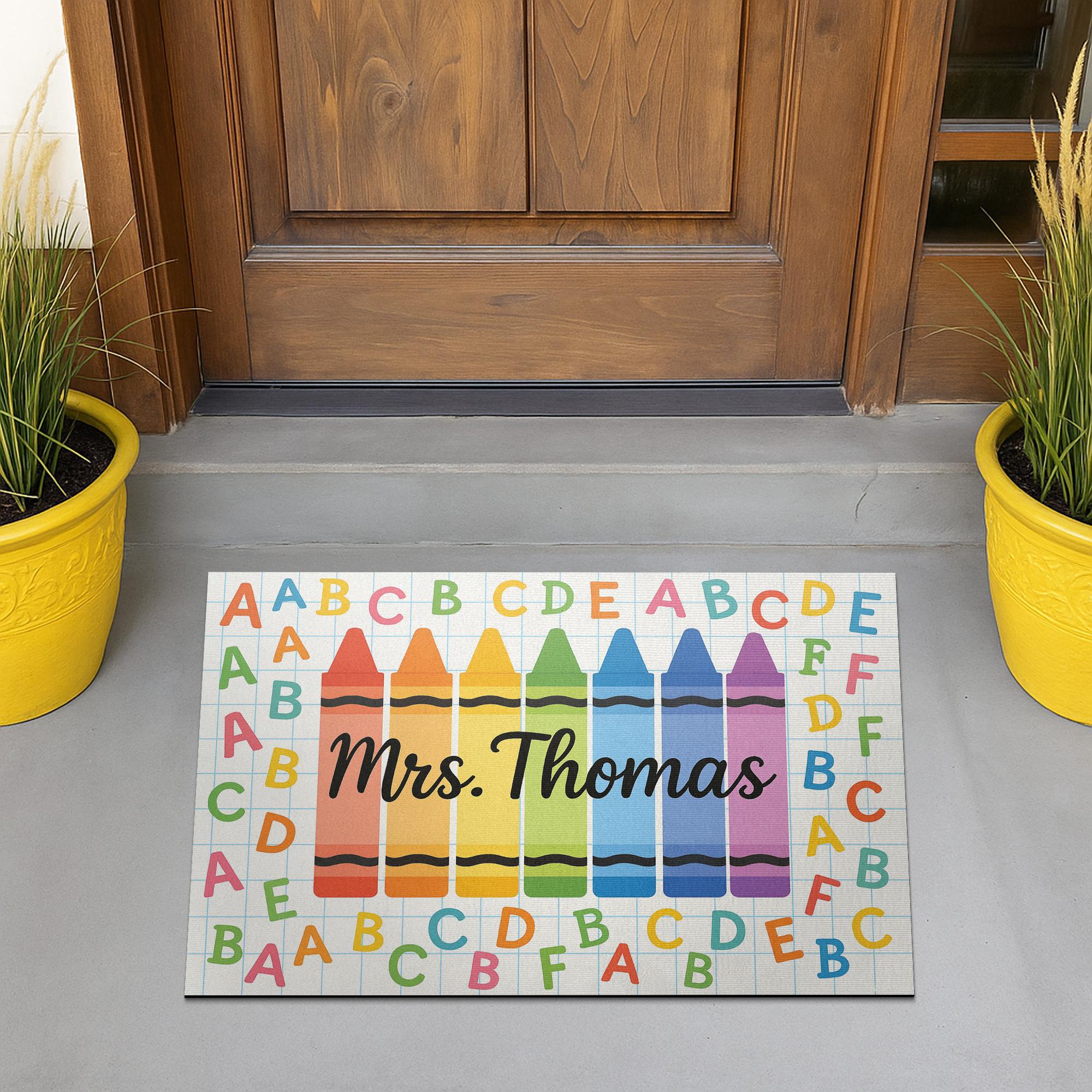 Crayon Alphabet Teacher Doormat, Custom Classroom Rug, Personalized Back to School Mat, Classroom Welcome Floor Decor