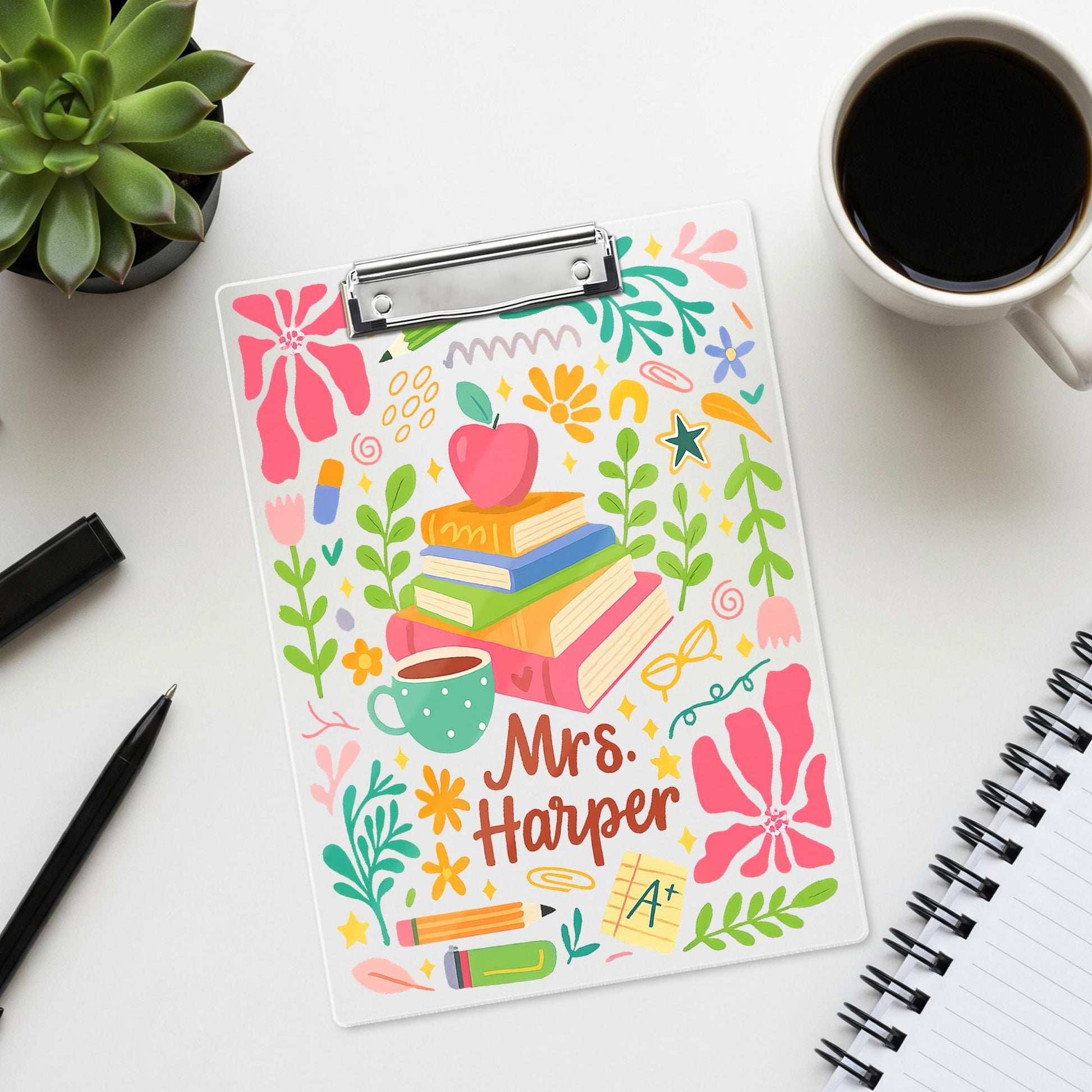 Personalized Clipboard for Teacher, Colorful Floral Acrylic Dry Erase Board, Cute Back to School Classroom Gift