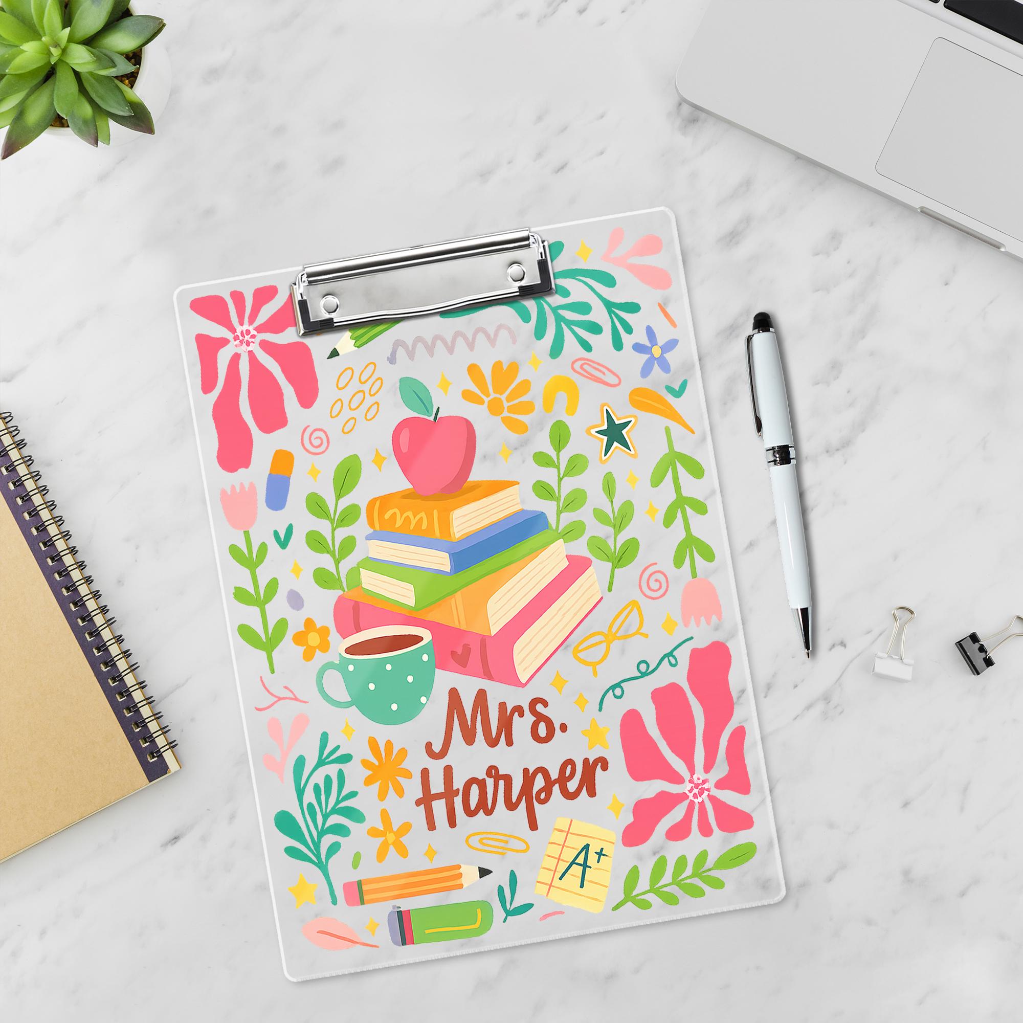 Personalized Clipboard for Teacher, Colorful Floral Acrylic Dry Erase Board, Cute Back to School Classroom Gift