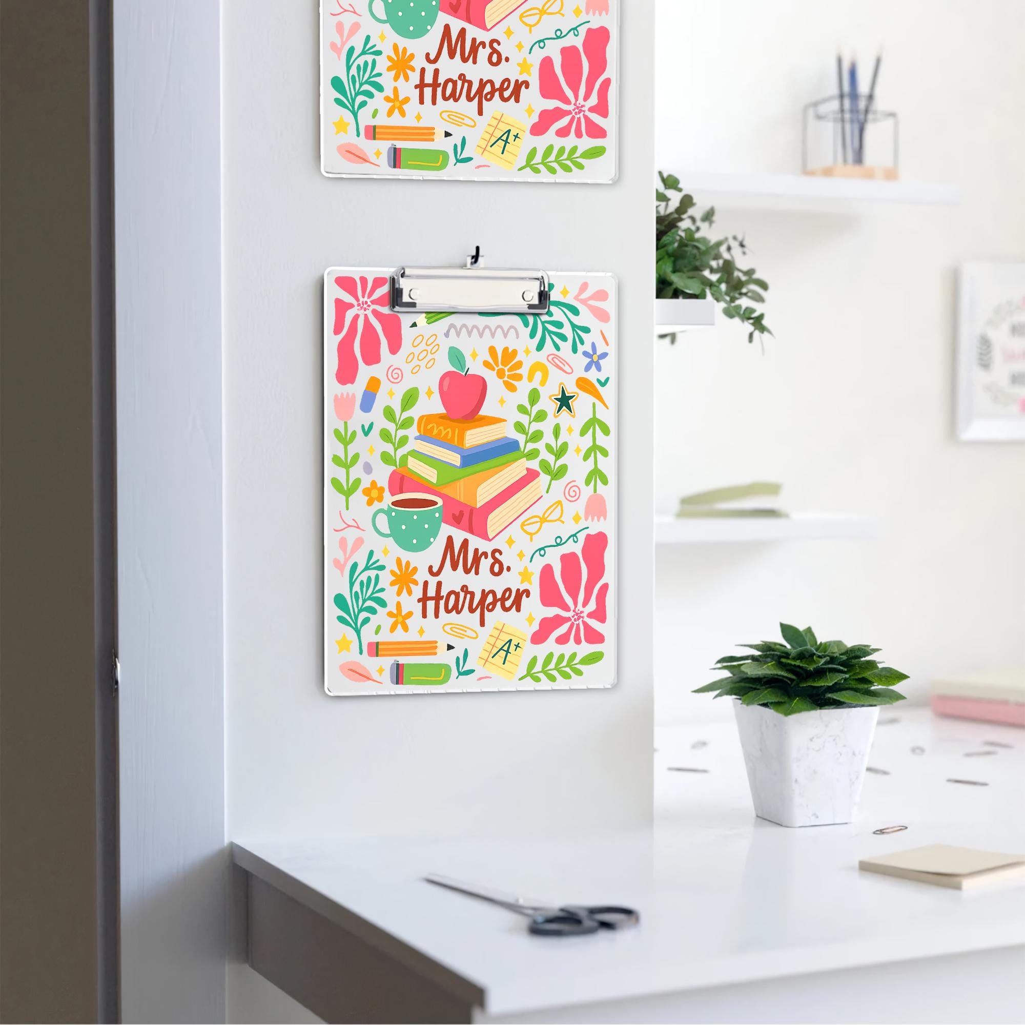 Personalized Clipboard for Teacher, Colorful Floral Acrylic Dry Erase Board, Cute Back to School Classroom Gift