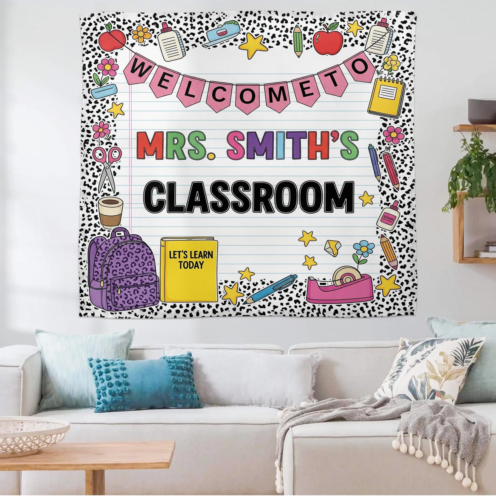Classroom Decor, Custom Composition Notebook Welcome Teachers Name Classroom Banner, Teacher Appreciation Gifts, Custom Classroom Tapestry