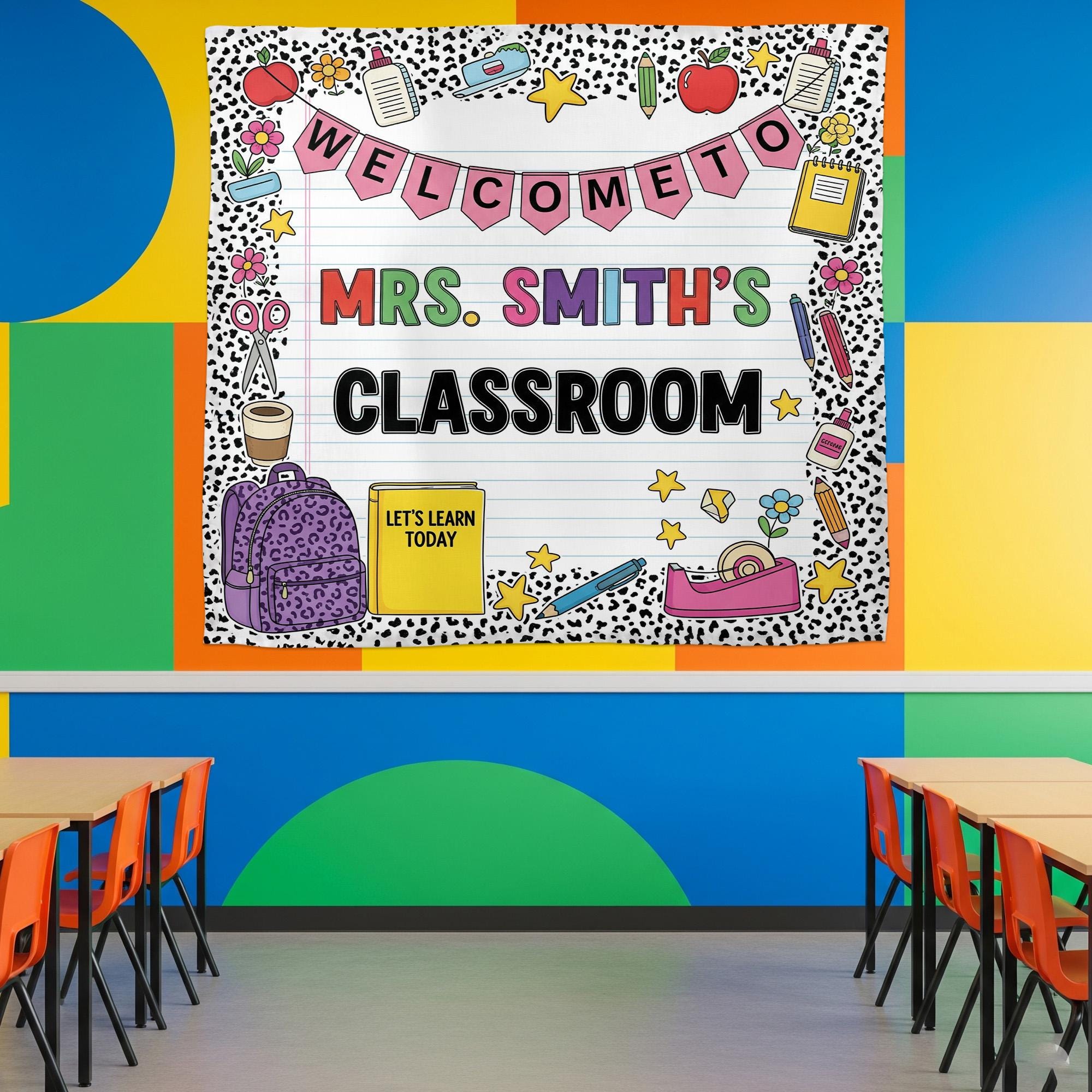 Classroom Decor, Custom Composition Notebook Welcome Teachers Name Classroom Banner, Teacher Appreciation Gifts, Custom Classroom Tapestry