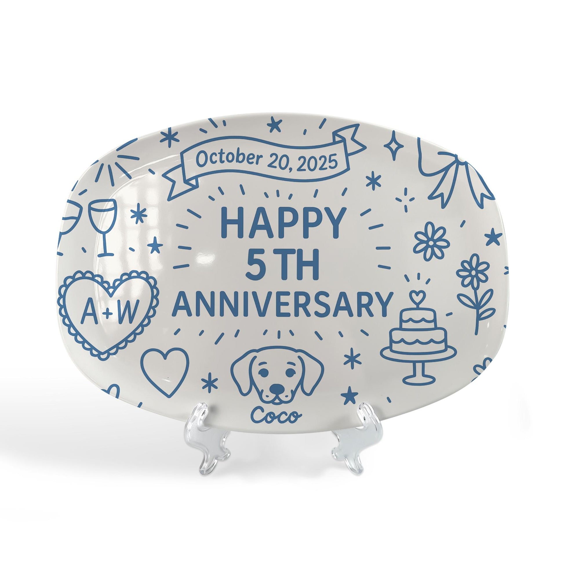 Custom Anniversary Platter, Personalized Year Gift, Couple Keepsake Plate with Date, Dog Name & Initials, couple Gift Idea, DECOR ONLY