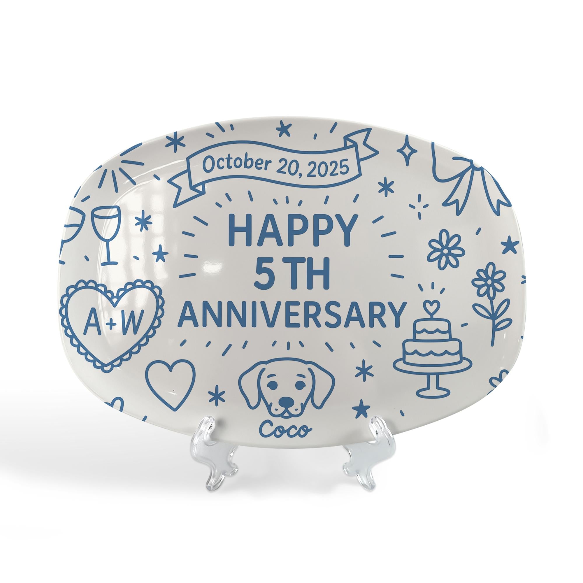 Custom Anniversary Platter, Personalized Year Gift, Couple Keepsake Plate with Date, Dog Name & Initials, couple Gift Idea, DECOR ONLY