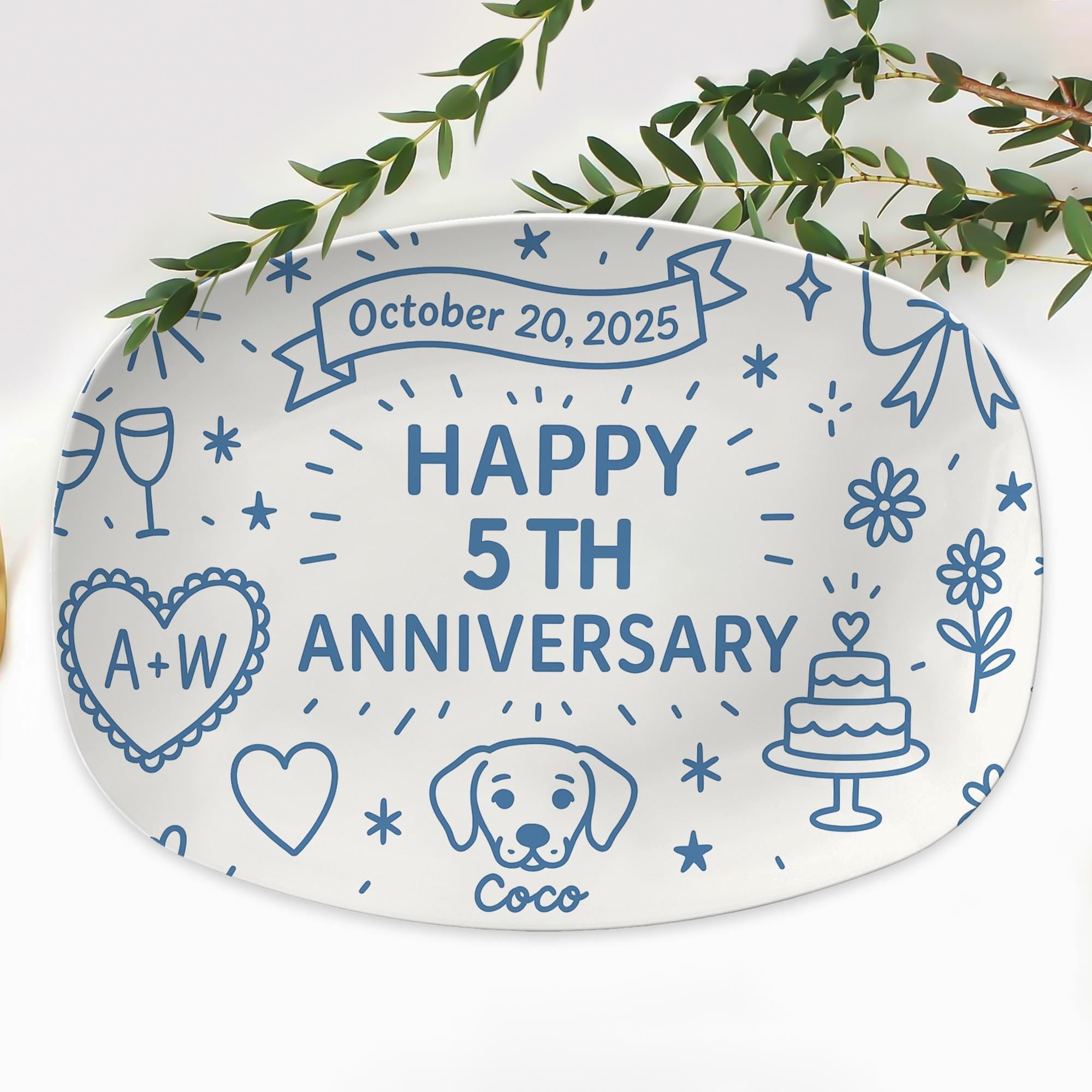 Custom Anniversary Platter, Personalized Year Gift, Couple Keepsake Plate with Date, Dog Name & Initials, couple Gift Idea, DECOR ONLY