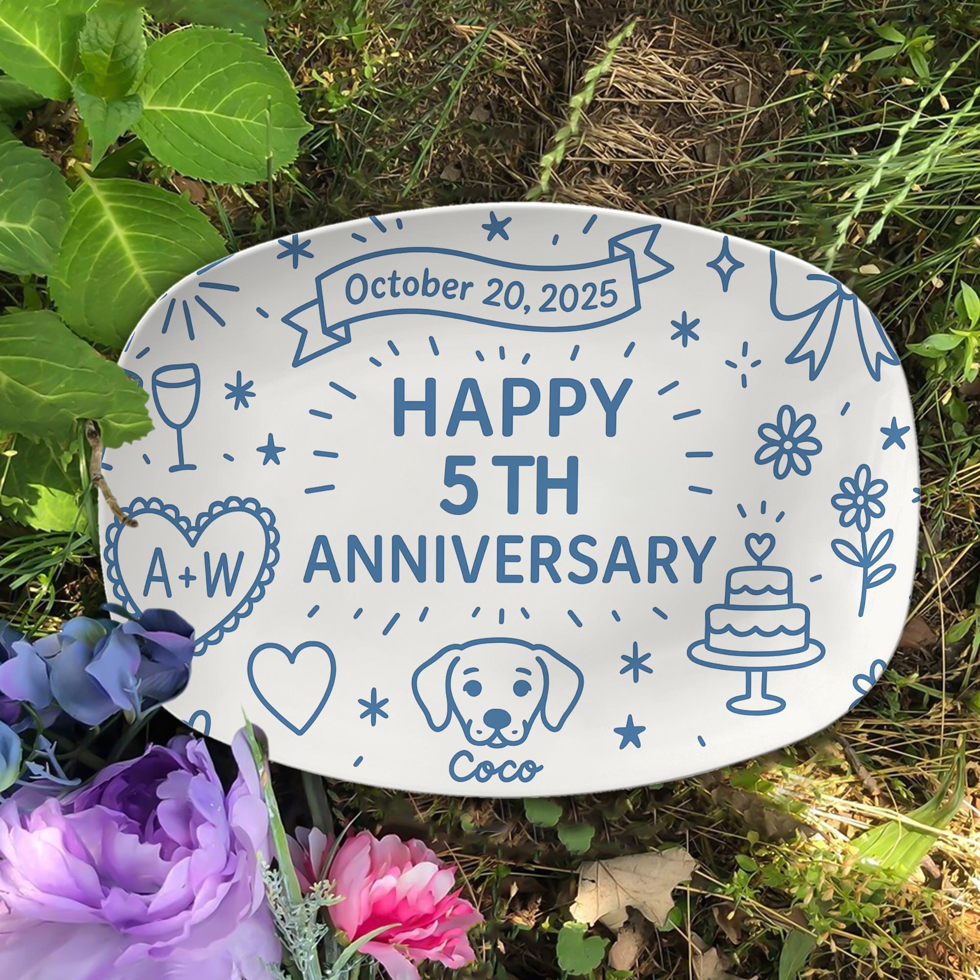 Custom Anniversary Platter, Personalized Year Gift, Couple Keepsake Plate with Date, Dog Name & Initials, couple Gift Idea, DECOR ONLY