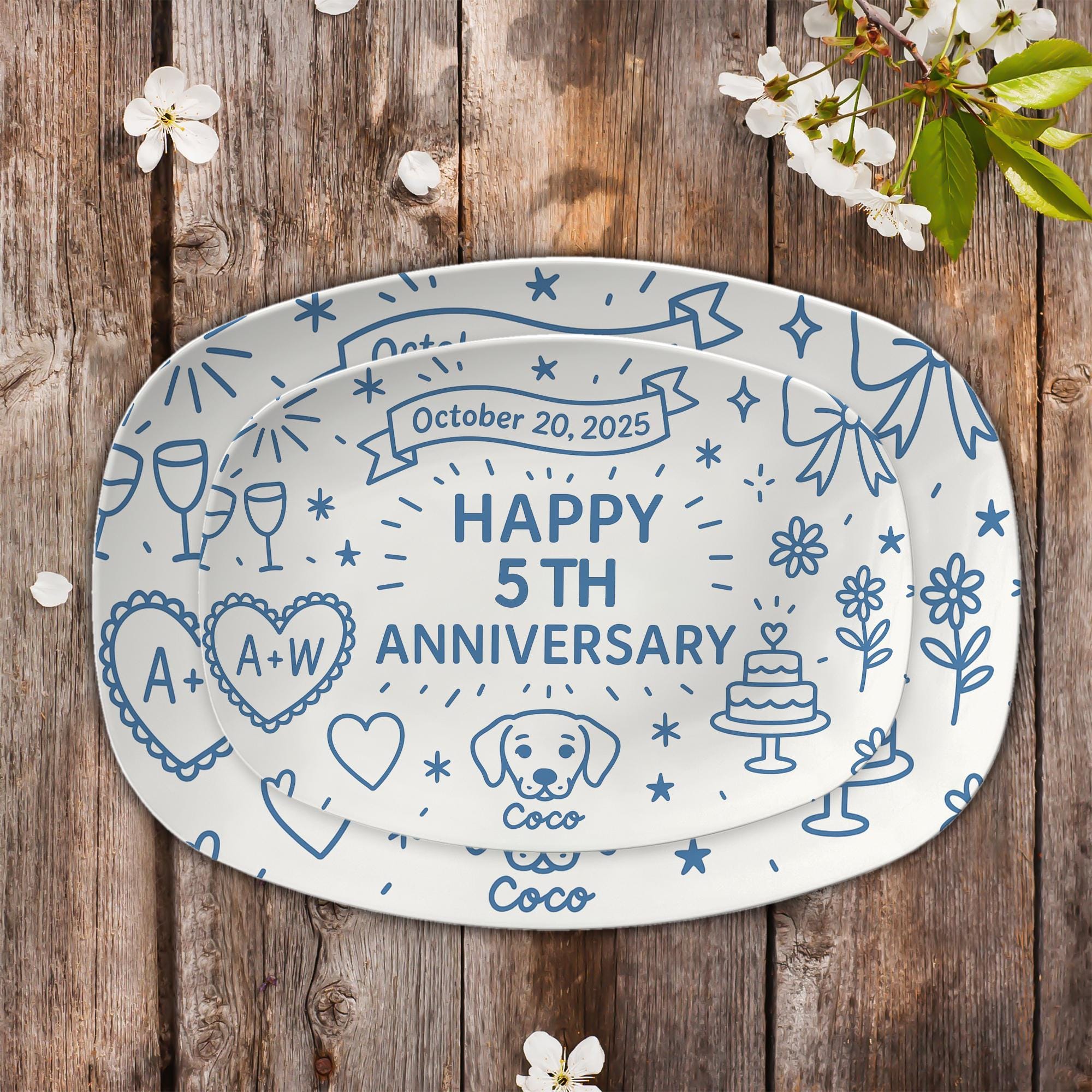 Custom Anniversary Platter, Personalized Year Gift, Couple Keepsake Plate with Date, Dog Name & Initials, couple Gift Idea, DECOR ONLY