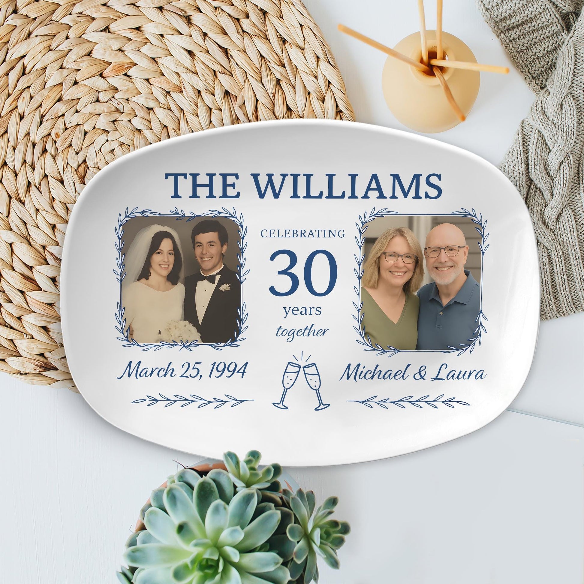 Custom Anniversary Photo Platter, Personalized Wedding Keepsake Gift, Couple Name & Date Tray, Family Heirloom DECOR ONLY
