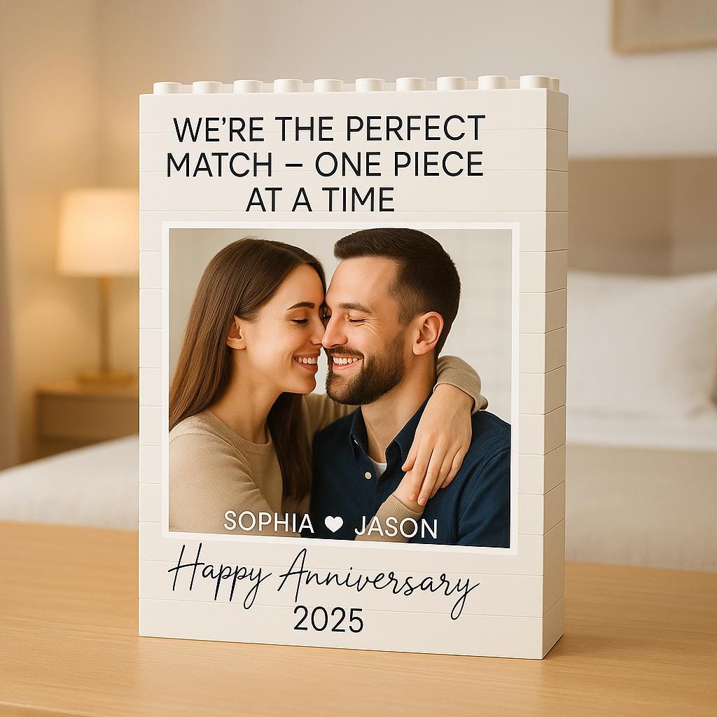 Custom Building Block Anniversary Gift, Personalized Photo Brick Frame, Perfect Match Couple Keepsake, Unique Love Display