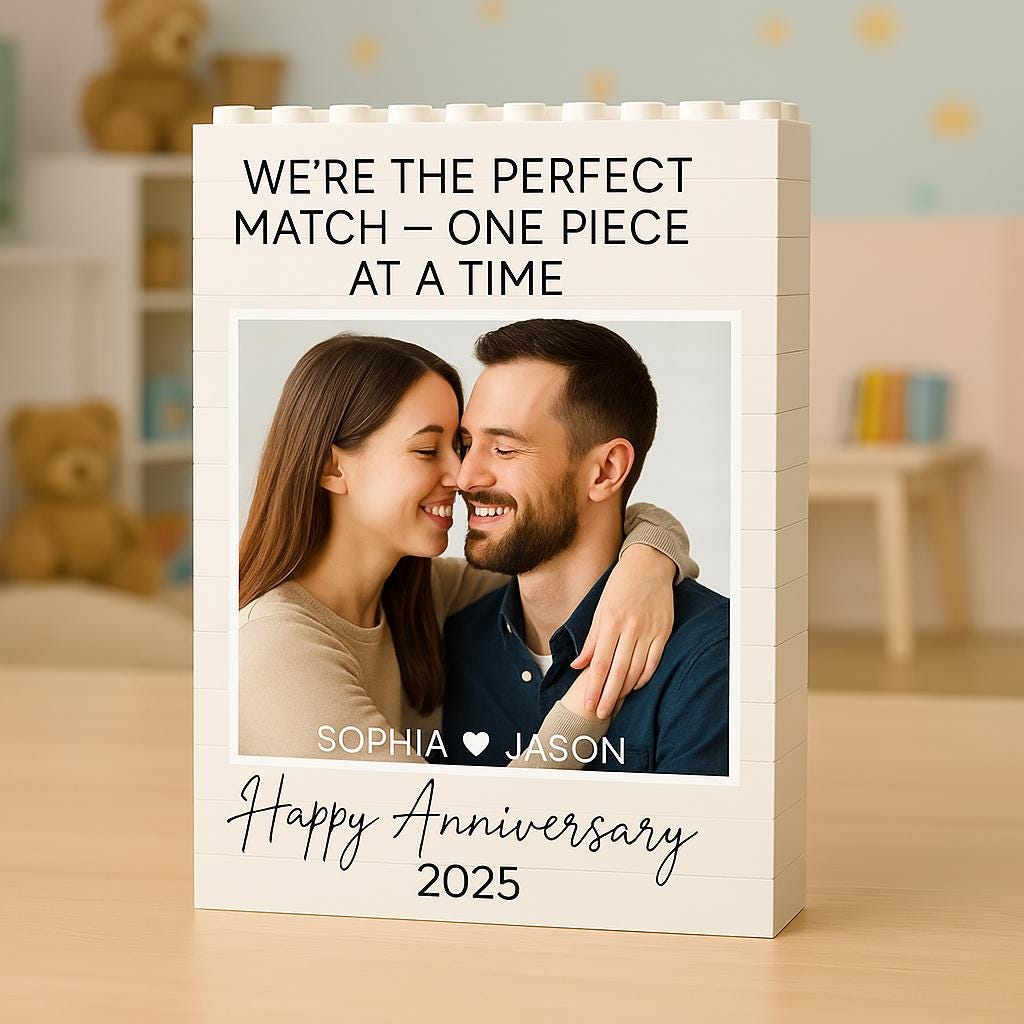 Custom Building Block Anniversary Gift, Personalized Photo Brick Frame, Perfect Match Couple Keepsake, Unique Love Display