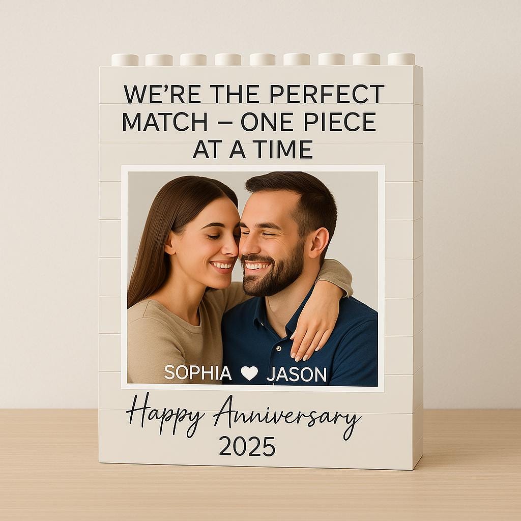 Custom Building Block Anniversary Gift, Personalized Photo Brick Frame, Perfect Match Couple Keepsake, Unique Love Display