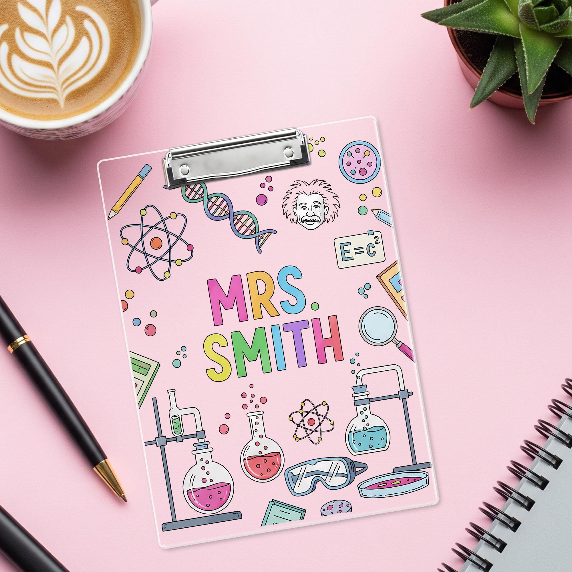 Personalized Science Teacher Clipboard, Custom Name Gift, Back to School Supplies, Cute Chemistry Lab Design, STEM Teacher Gift